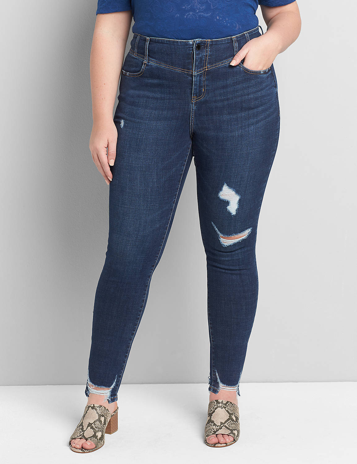 Signature Fit High-Rise 1-Button Jegging - Dark Wash Product Image 1
