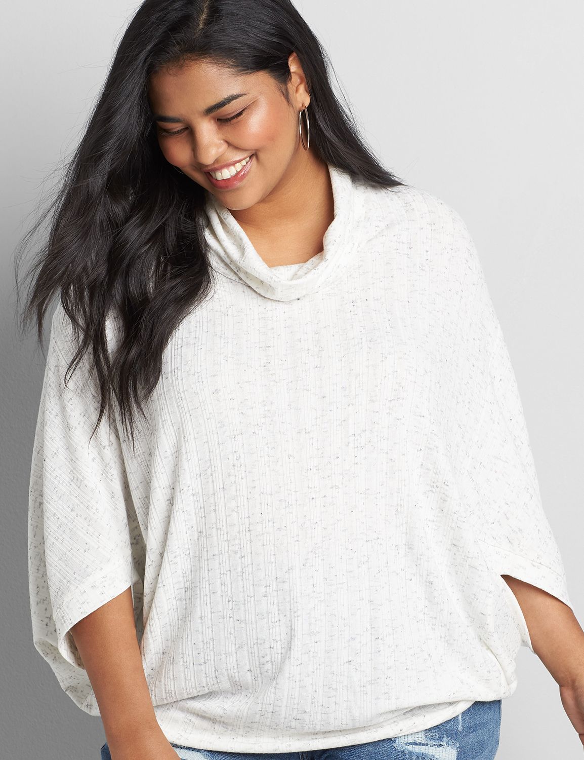 Long Sleeve Cowl Neck Poncho In Variegated Rib 1119493:AS SAMPLE:14/16 Product Image 1
