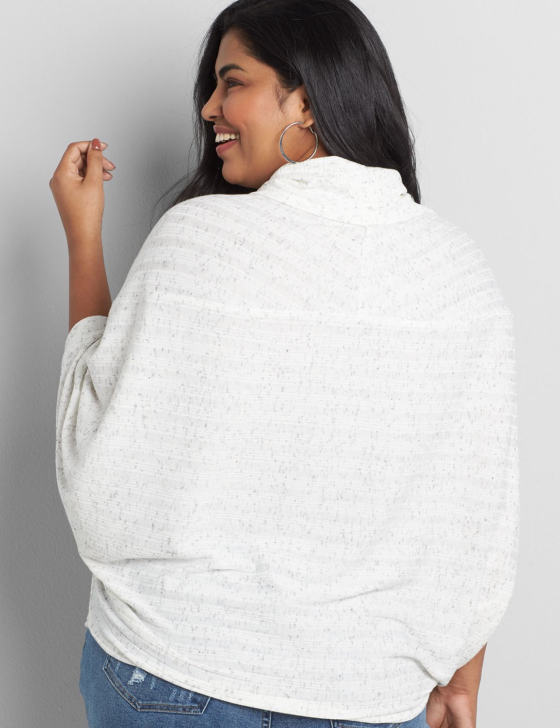 Long Sleeve Cowl Neck Poncho In Variegated Rib 1119493:AS SAMPLE:14/16 Product Image 2