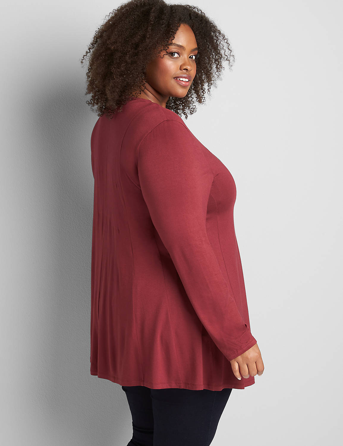 Long Sleeve Open Front Fit And Flare Overpiece 1123006:PANTONE Zinfandel:14/16 Product Image 2