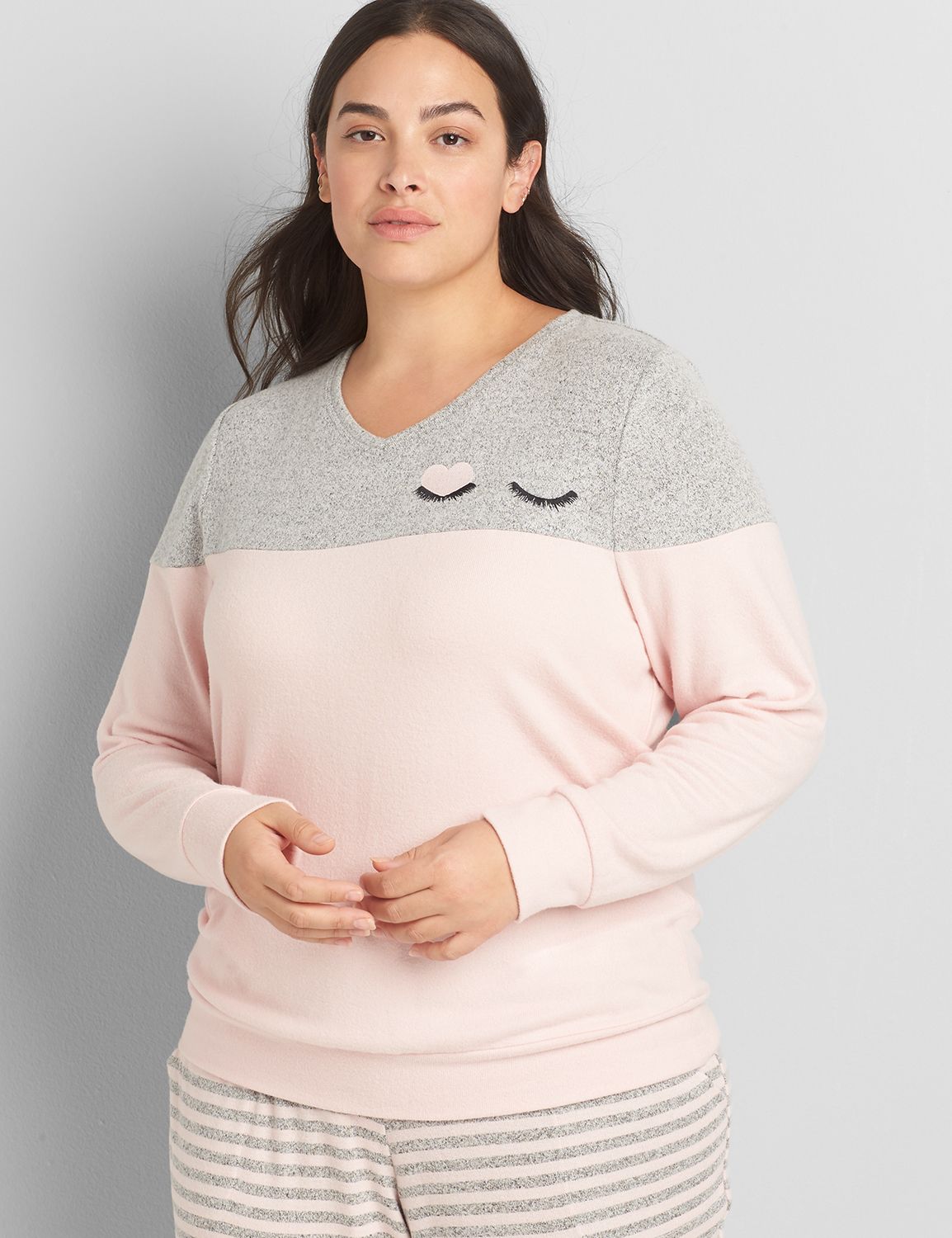 Image of Lane Bryant Women's Brushed Jersey Colorblock Sleep Top / Heart Lash