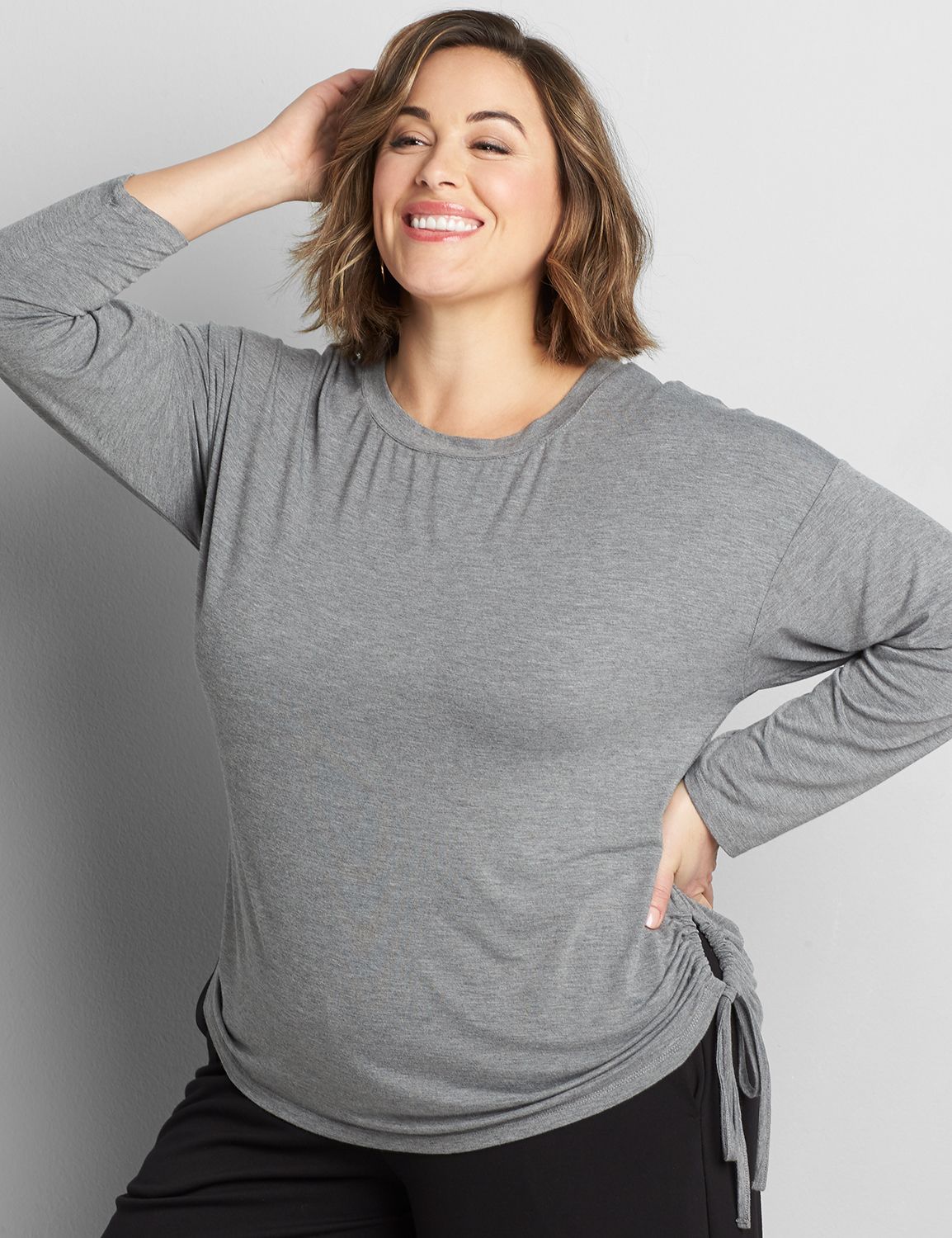Long Sleeve Open Crew Neck Dolman Side Ties Top 1118523:BTC30 Medium Heather Gray:26/28 Product Image 1