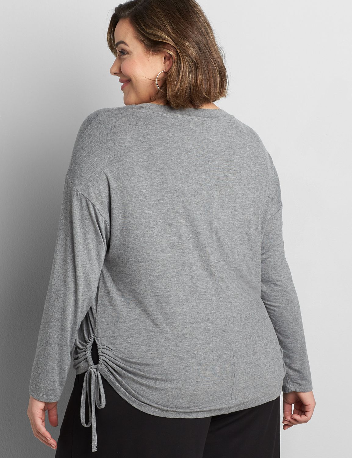 Long Sleeve Open Crew Neck Dolman Side Ties Top 1118523:BTC30 Medium Heather Gray:26/28 Product Image 2
