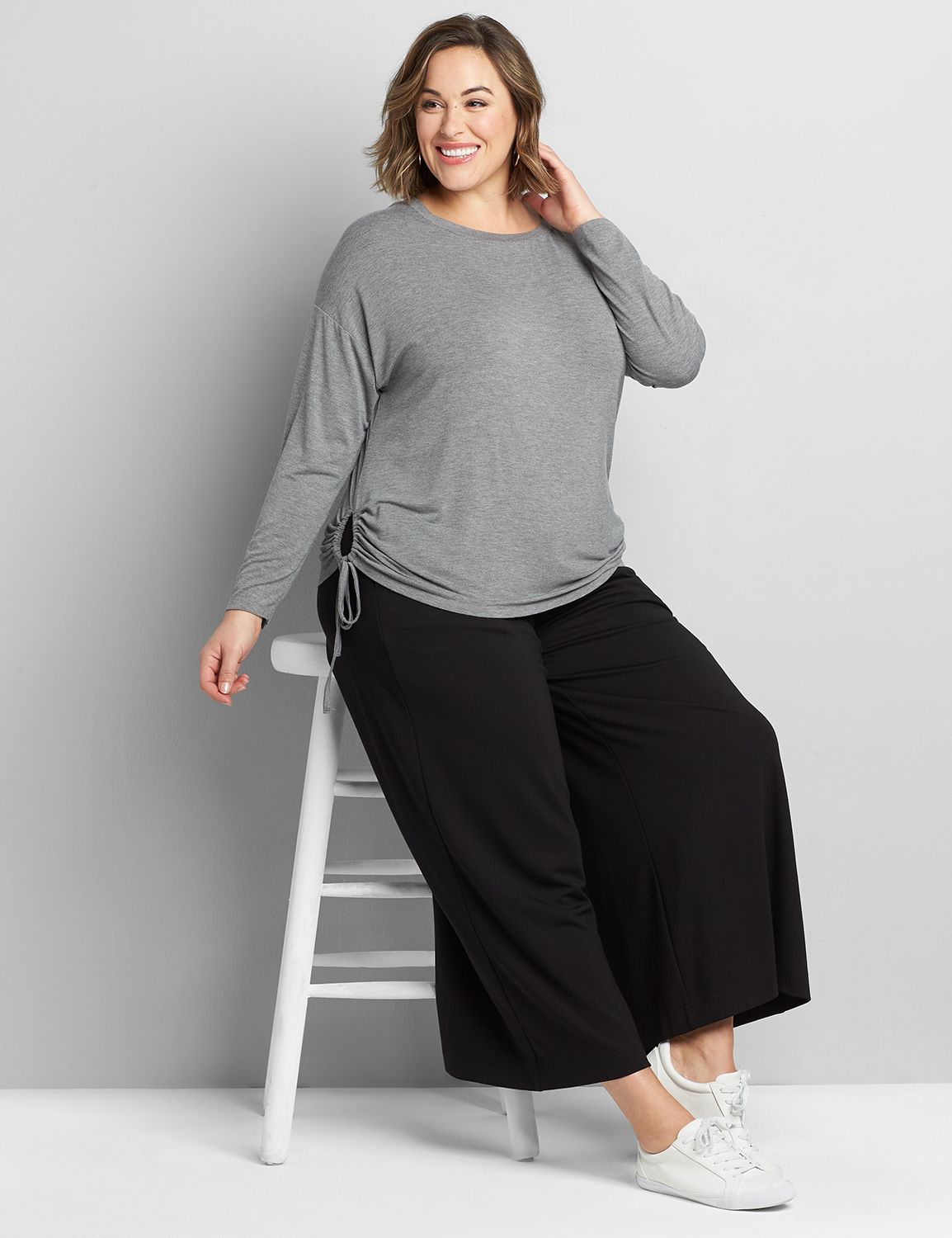 Long Sleeve Open Crew Neck Dolman Side Ties Top 1118523:BTC30 Medium Heather Gray:26/28 Product Image 3