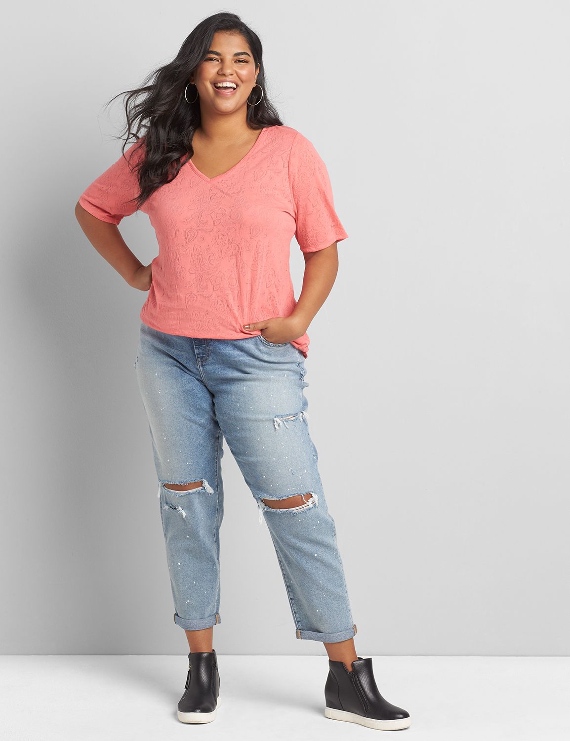 Perfect Sleeve V-Neck Burnout Tee