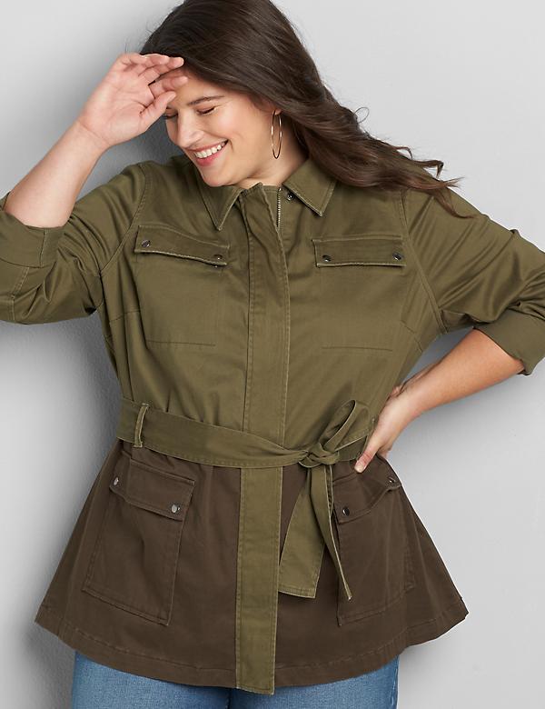 Belted Two-Tone Utility Jacket