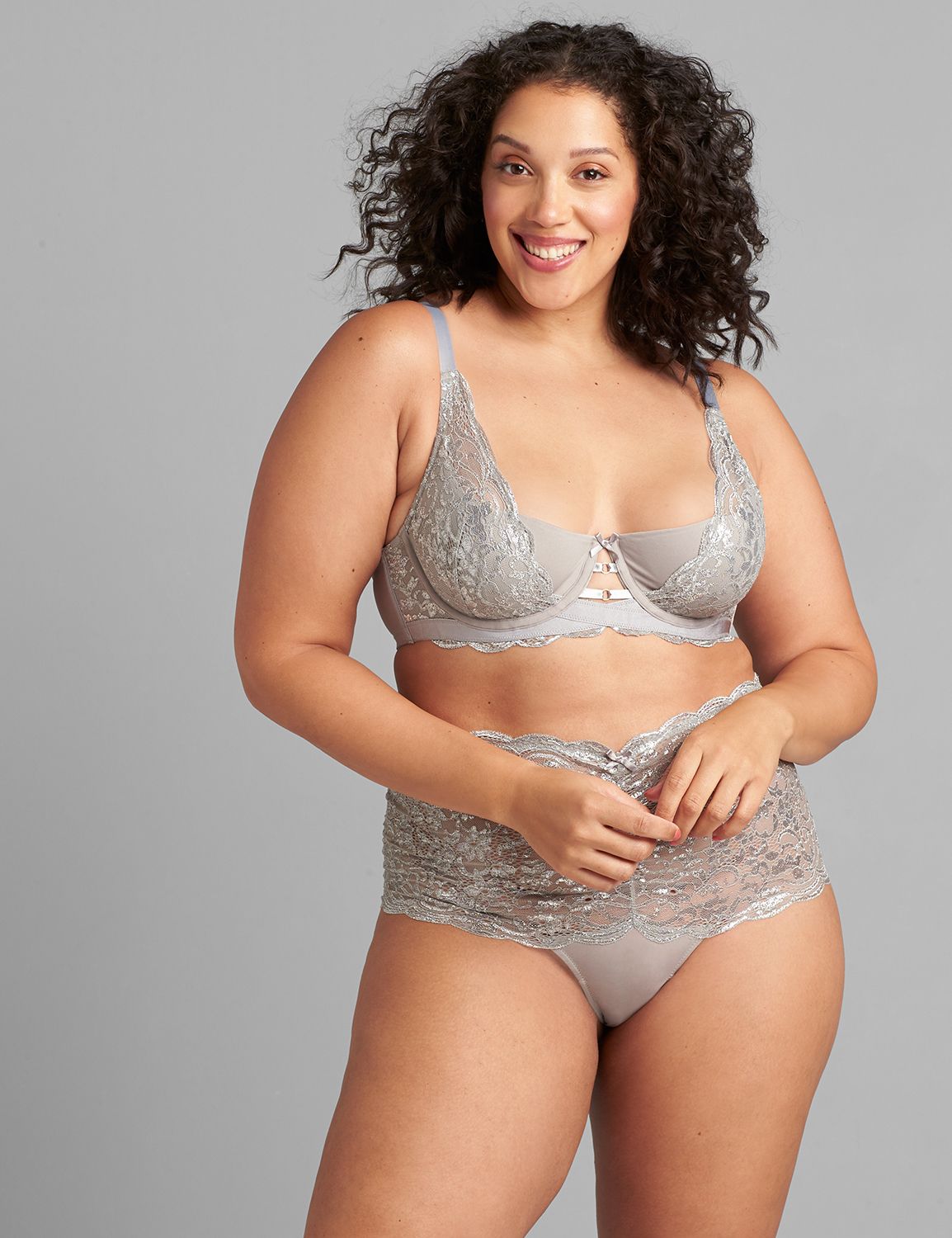 Metallic Lace Wide-Side Thong Panty