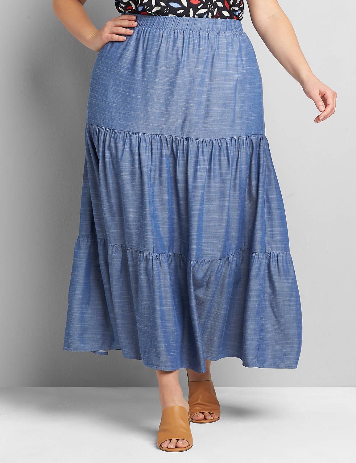 1118787 TIERED MAXI SKIRT (1118787):Chambray:14/16 Product Image 3