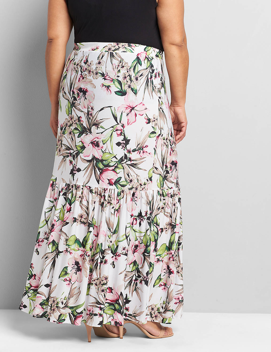 1119194 Pull-On Front Slit Midi Skirt 1119194:LBSP21182_OpenFloralTropical_C1:14/16 Product Image 2