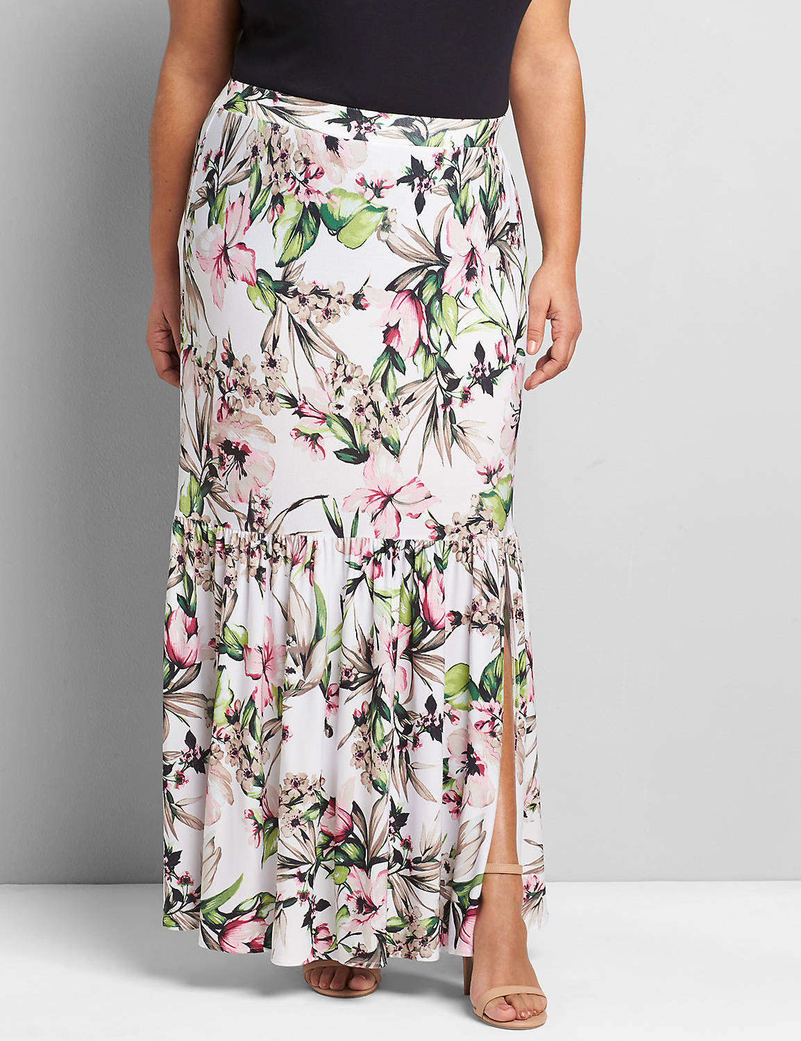 1119194 Pull-On Front Slit Midi Skirt 1119194:LBSP21182_OpenFloralTropical_C1:14/16 Product Image 3