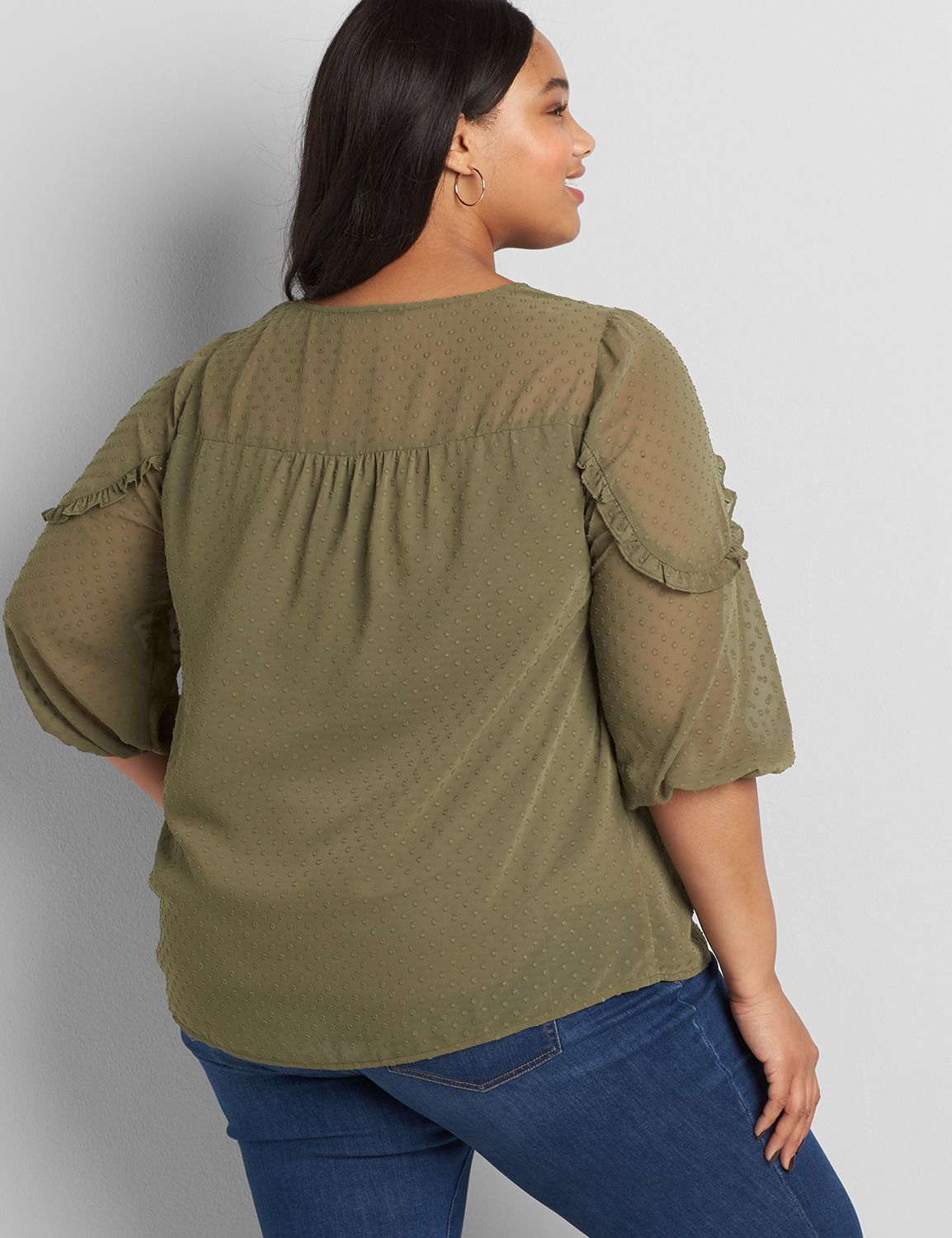 3/4 Sleeve Split Neck Chiffon Peasant Blouse 1118671:Dried Sage CSI 0900915:34/36 Product Image 2
