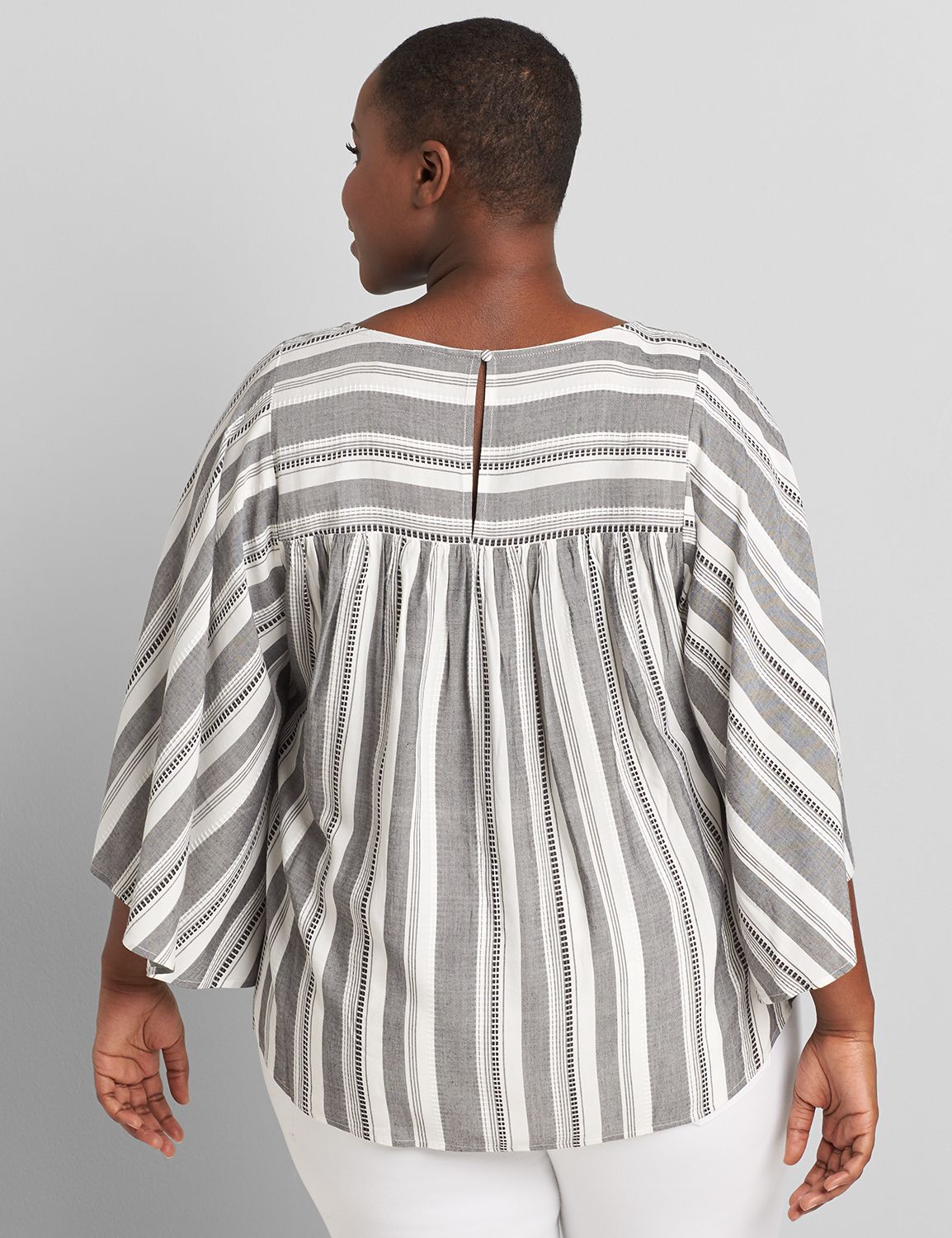 Circle Sleeve Crew Neck Drama Top 1119912:LBSP21361_StanBlackWhiteStripe_VendorPrint:26/28 Product Image 2