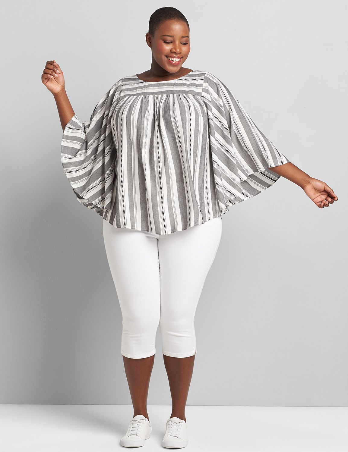 Circle Sleeve Crew Neck Drama Top 1119912:LBSP21361_StanBlackWhiteStripe_VendorPrint:26/28 Product Image 3