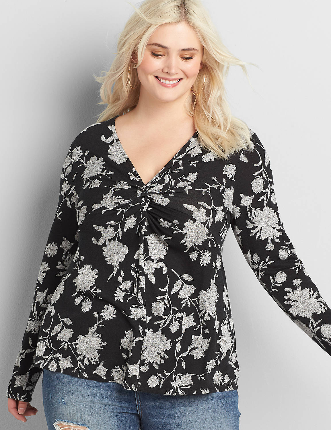 Printed Softest Touch Twist-Front Subtle Swing Top Product Image 1