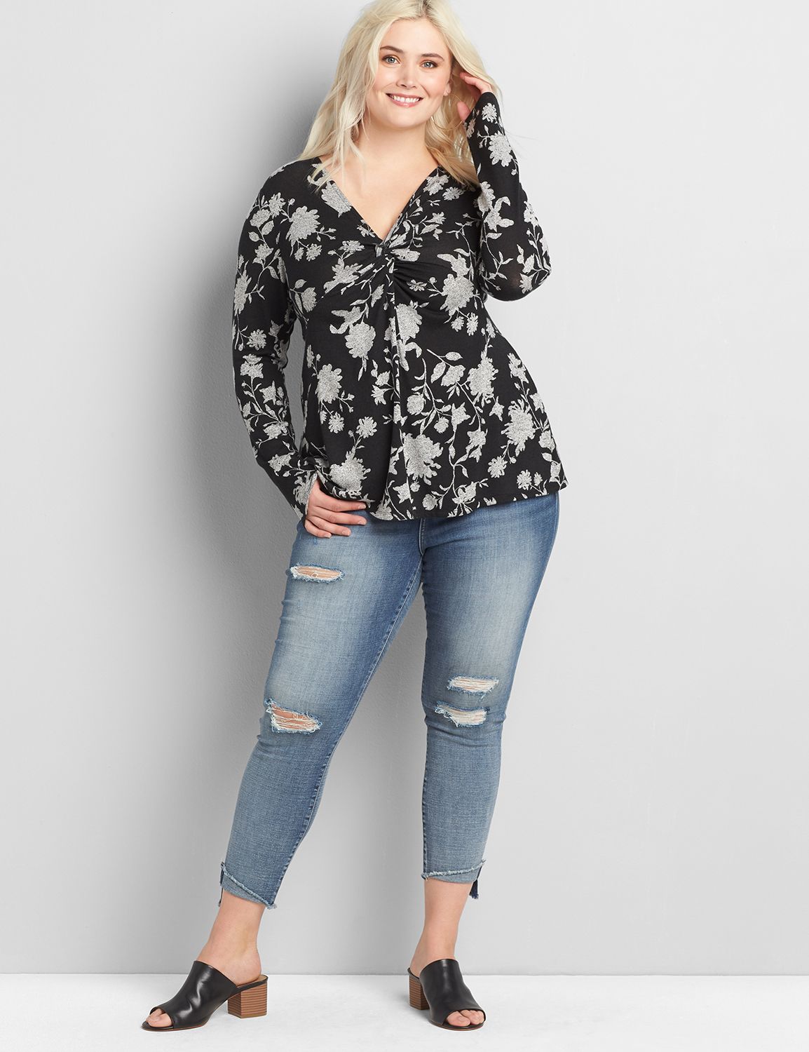 Printed Softest Touch Twist-Front Subtle Swing Top Product Image 3