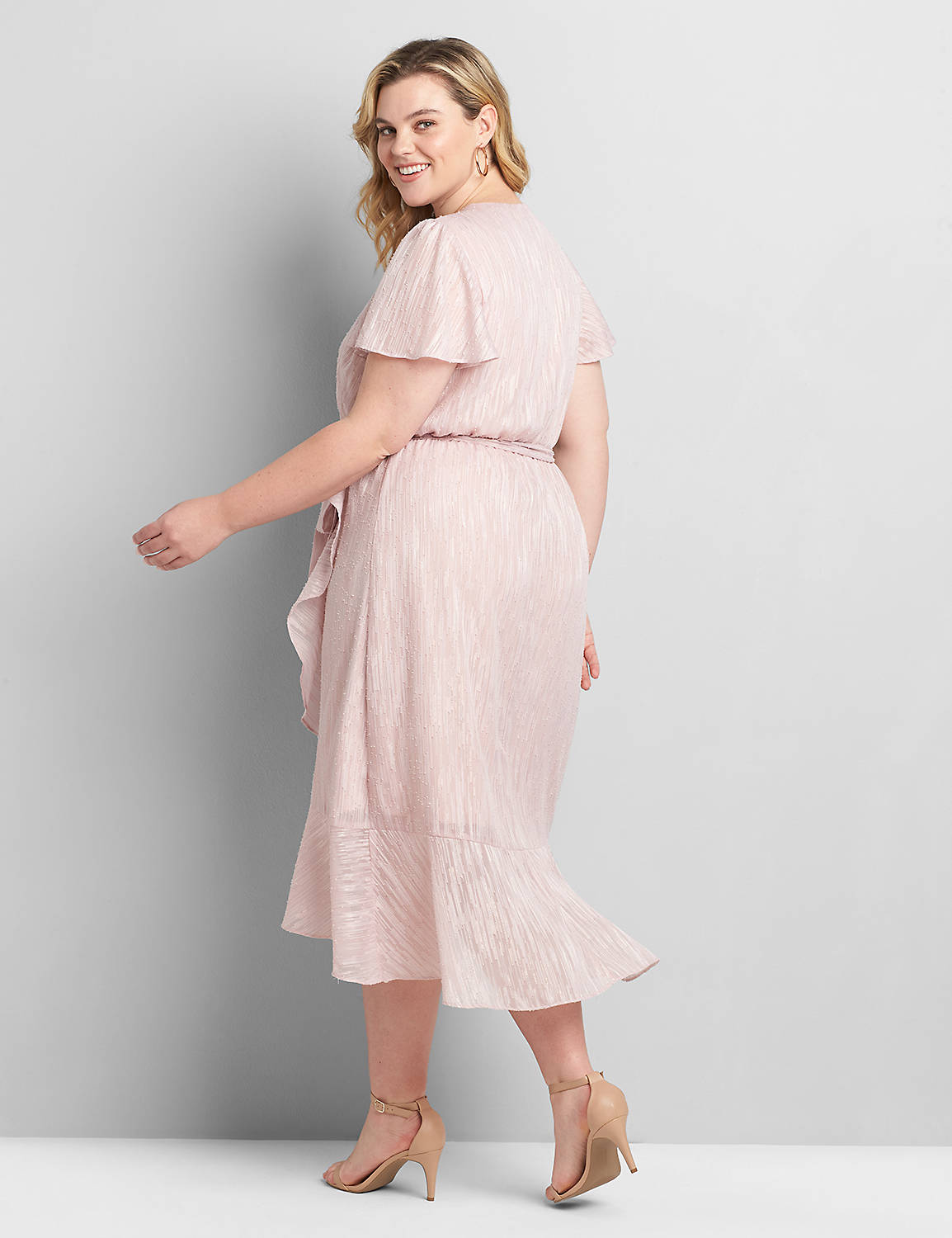Short Flutter Sleeve Vneck Wrap Dress In Chiffon 1119442:Pink As Is:28 Product Image 2