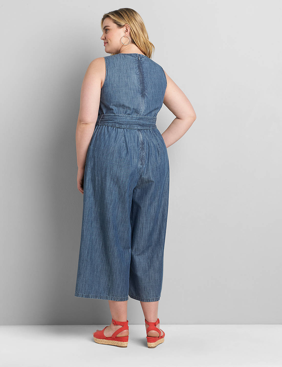 Chambray Square-Neck Jumpsuit Product Image 2