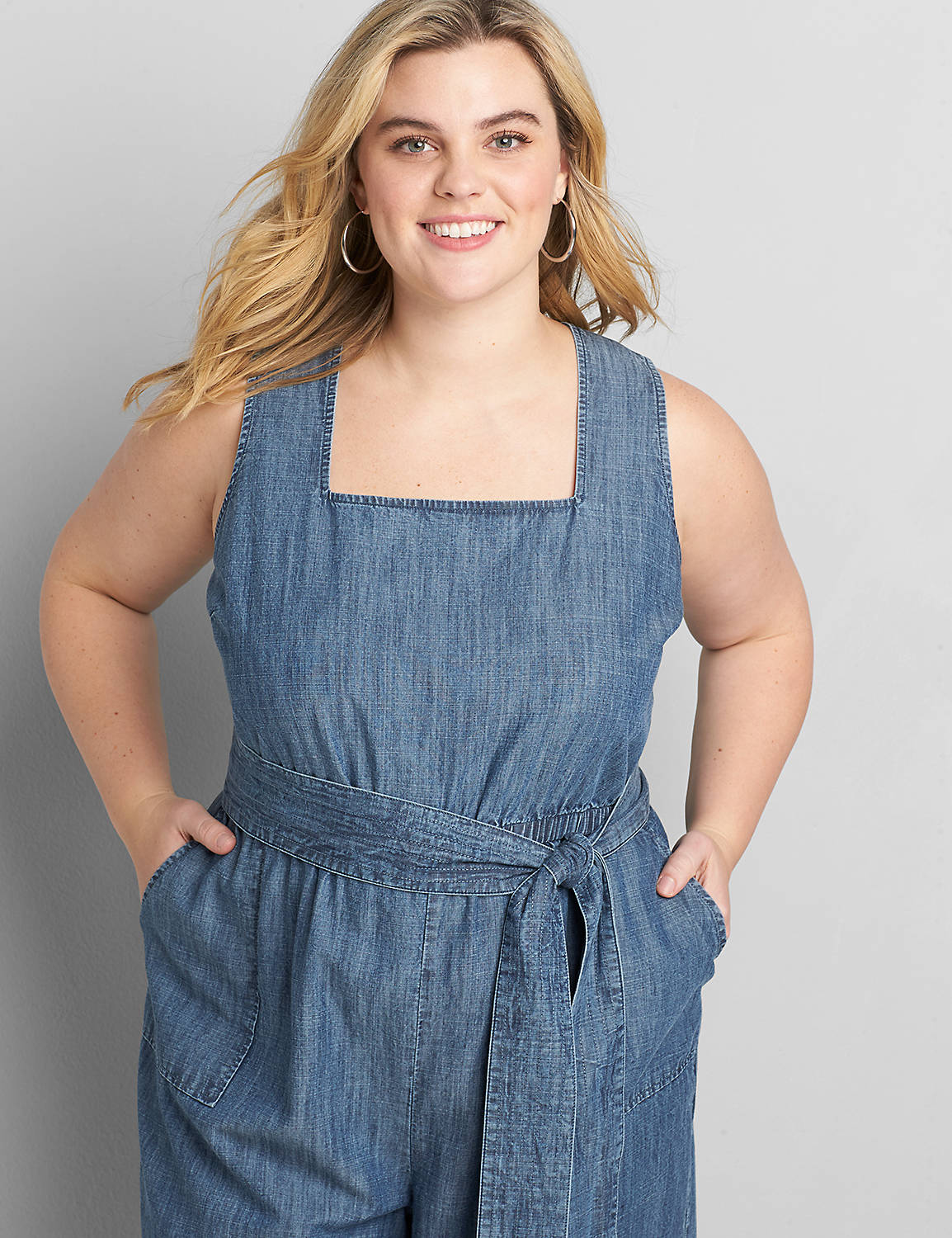 Chambray Square-Neck Jumpsuit Product Image 3