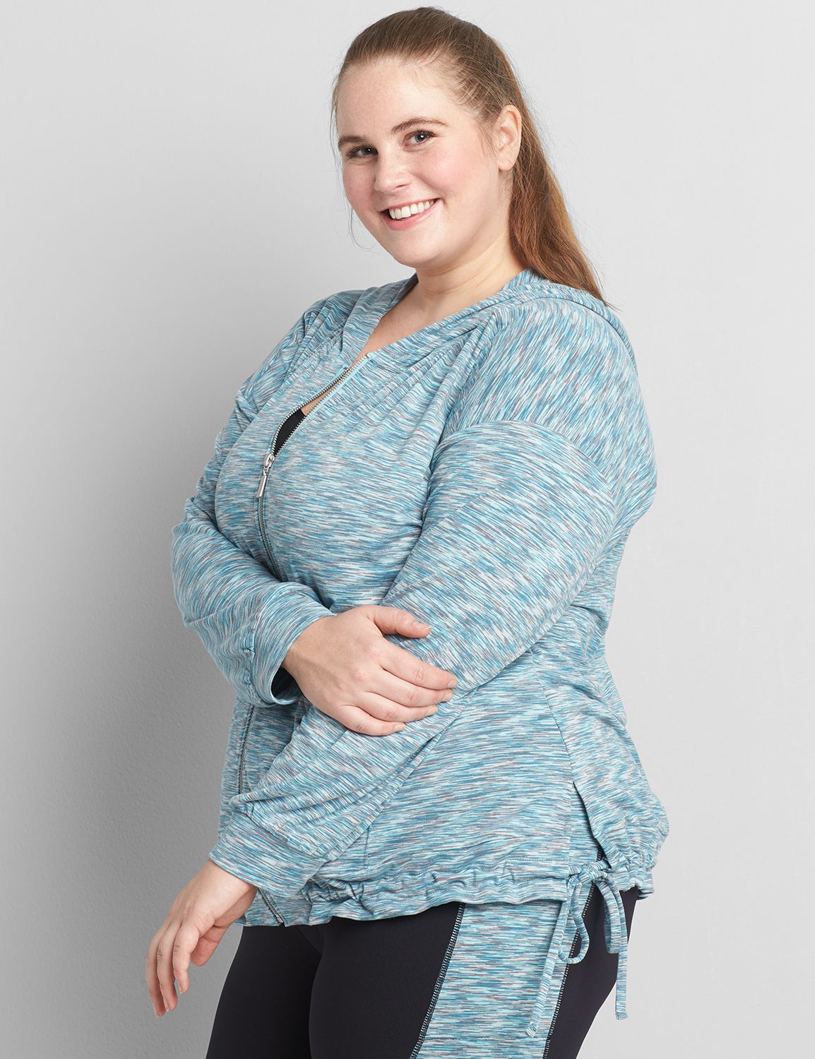 Long Sleeve Hooded Space Dye Zip Jacket S 1118247:PANTONE Beach Glass:14/16 Product Image 1