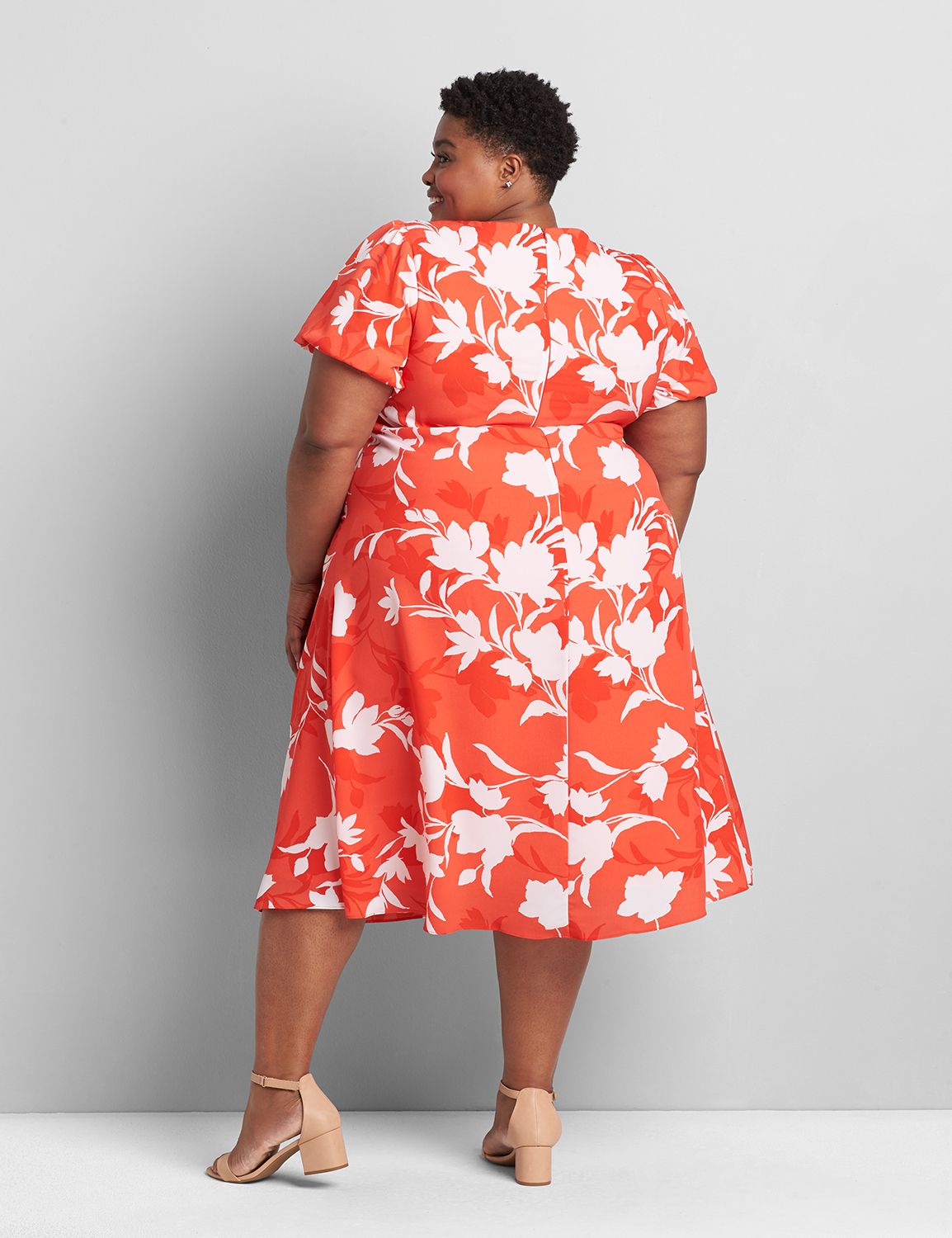 Short Sleeves Tie Knot Front Midi Dress 1119420:Starfish Coral CSI 0301184:18 Product Image 2