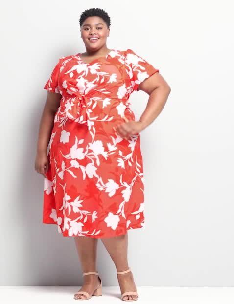 Short Sleeves Tie Knot Front Midi Dress 1119420:Starfish Coral CSI 0301184:18 image number 0