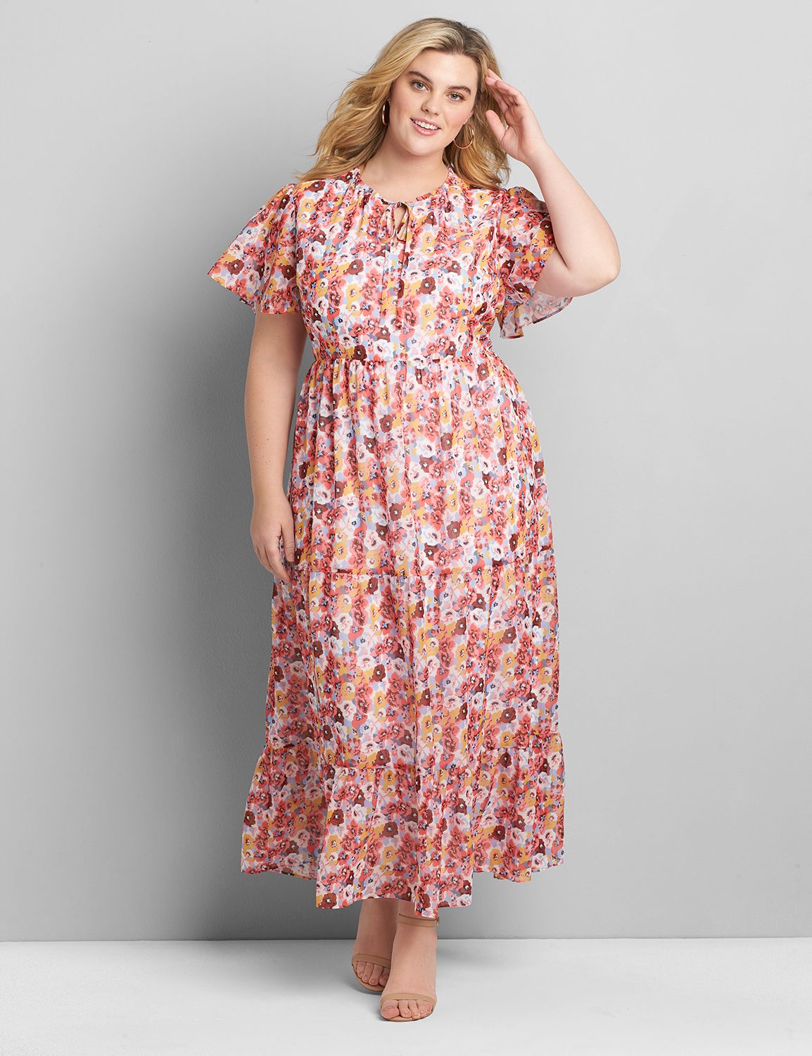 Chiffon Ruffle-Hem Maxi Dress