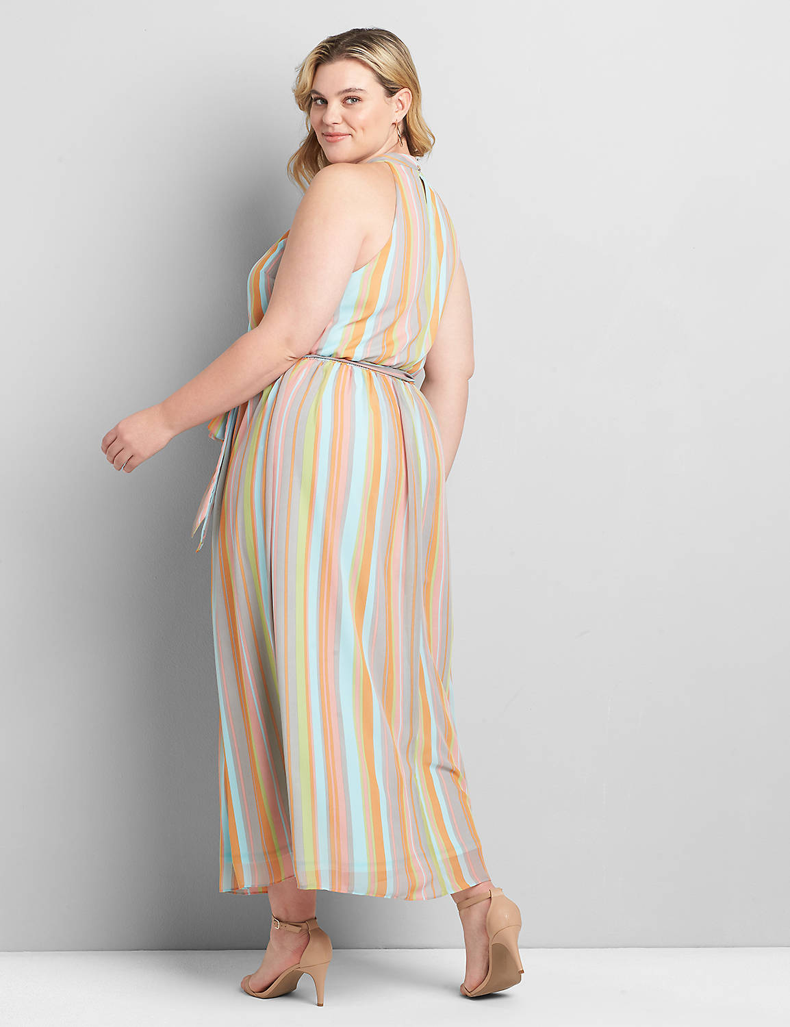 Halter Neck Striped Maxi Chiffon Dress 1119433:Stripe As Sample:24 Product Image 2