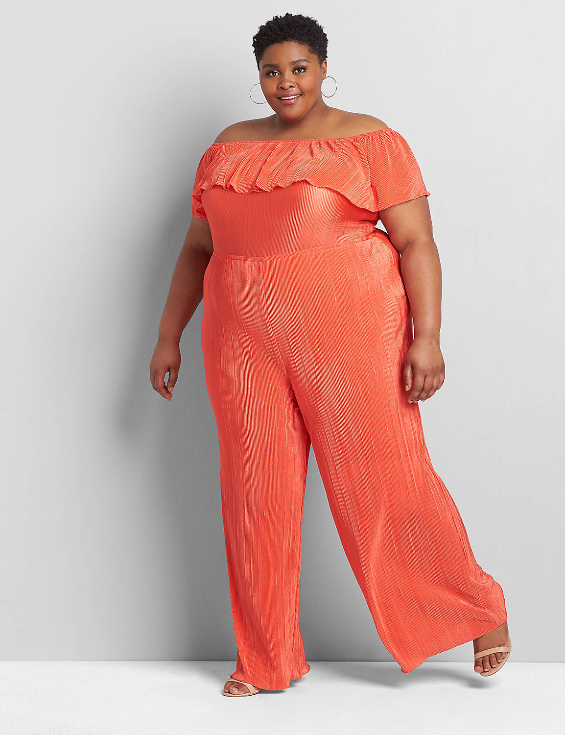 4 Way Off The Shoulder Micro Pleated Jumpsuit 1118579:Starfish Coral CSI 0301184:14/16 Product Image 1