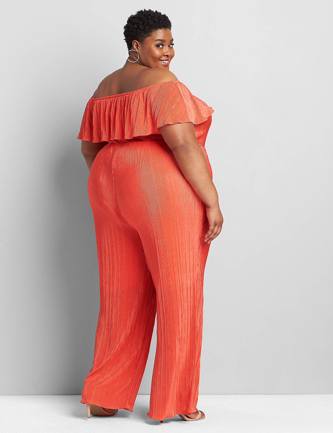 4 Way Off The Shoulder Micro Pleated Jumpsuit 1118579:Starfish Coral CSI 0301184:14/16 Product Image 2