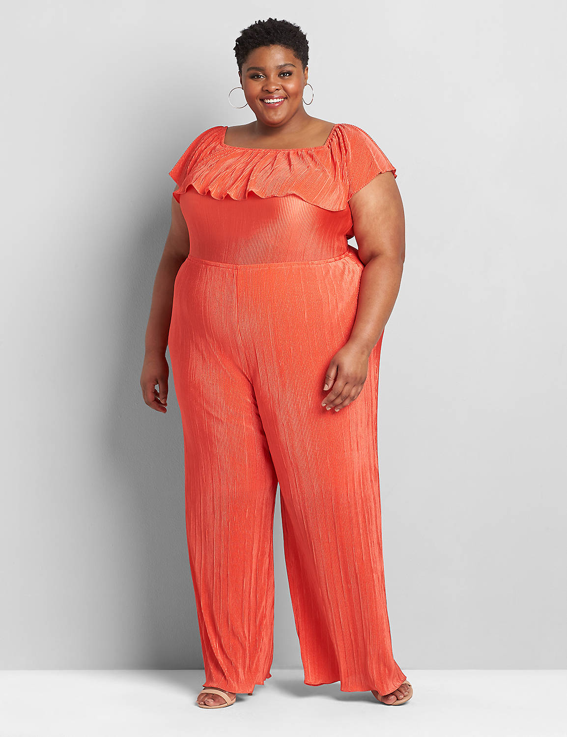 4 Way Off The Shoulder Micro Pleated Jumpsuit 1118579:Starfish Coral CSI 0301184:14/16 Product Image 3