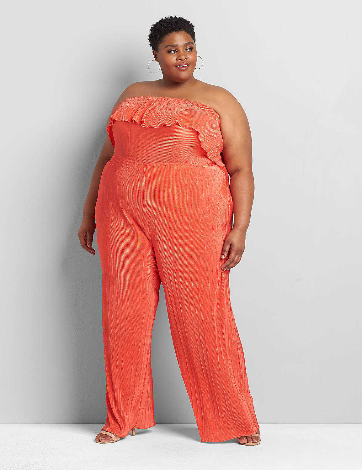 4 Way Off The Shoulder Micro Pleated Jumpsuit 1118579:Starfish Coral CSI 0301184:14/16 Product Image 5
