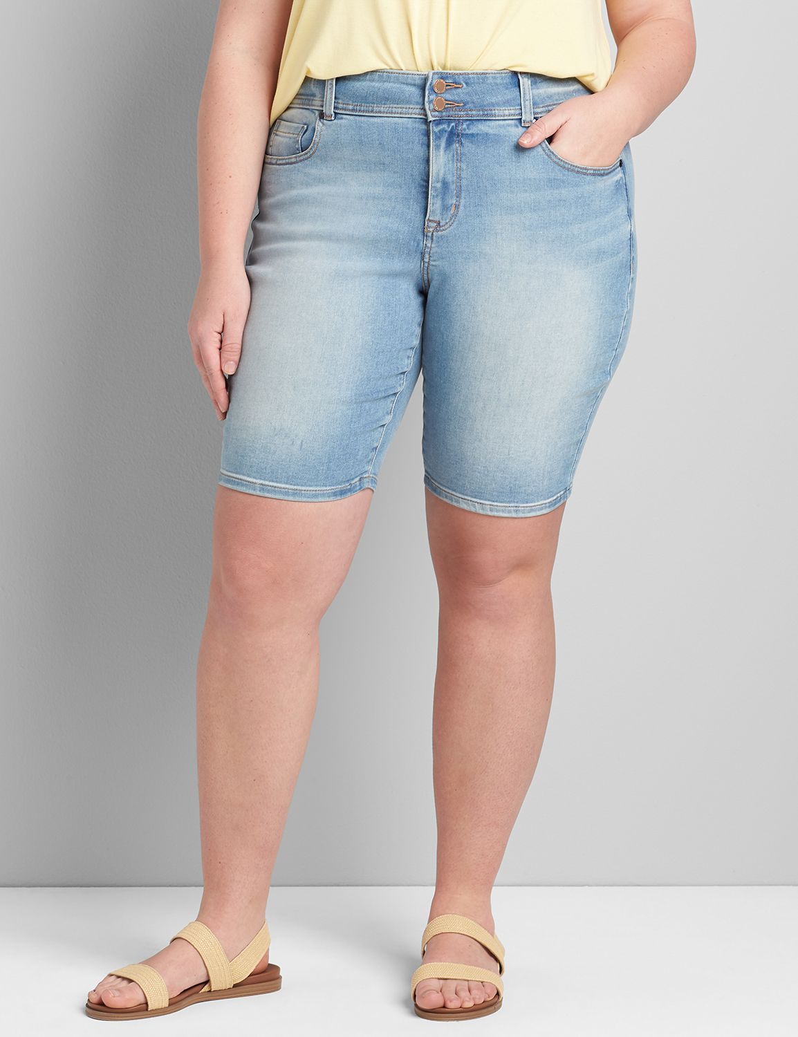Tighter Tummy High-Rise Denim Bermuda Short - Light Wash Product Image 1