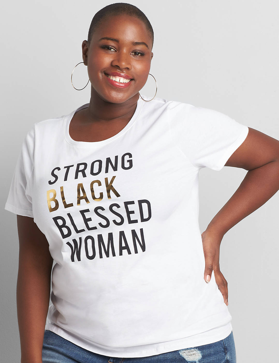 Crew Neck Tee Graphic: Strong Black Blessed 1119790:Ascena White:14/16 Product Image 1