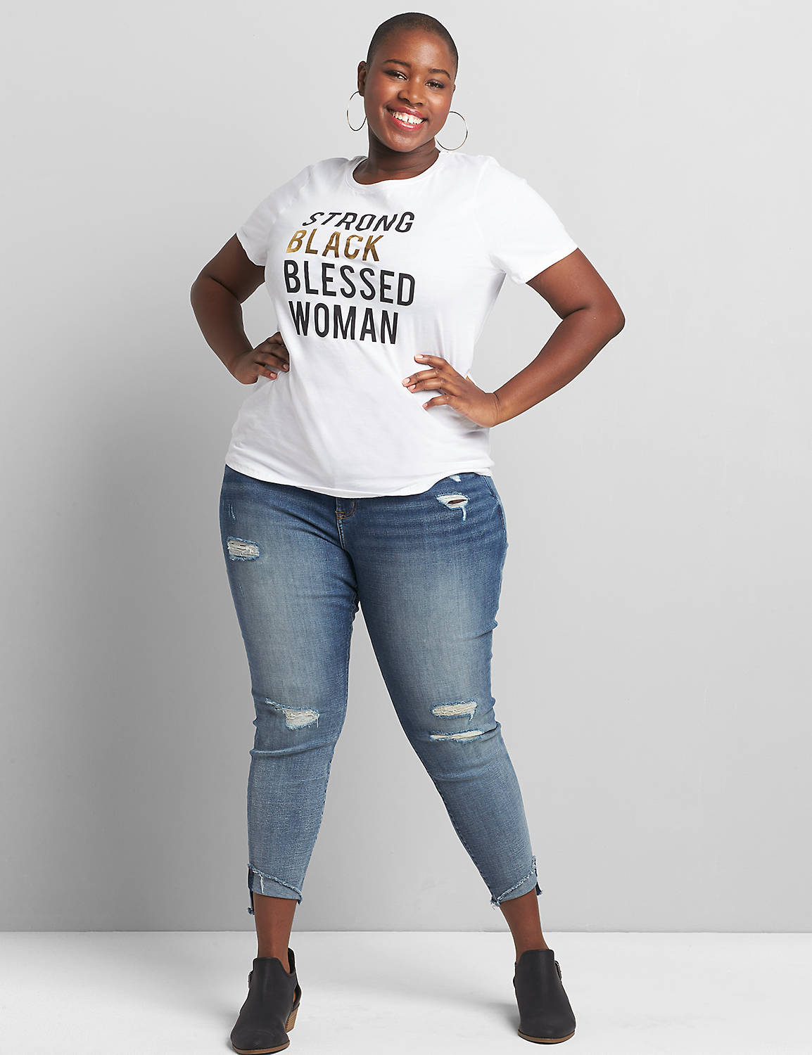 Crew Neck Tee Graphic: Strong Black Blessed 1119790:Ascena White:14/16 Product Image 3