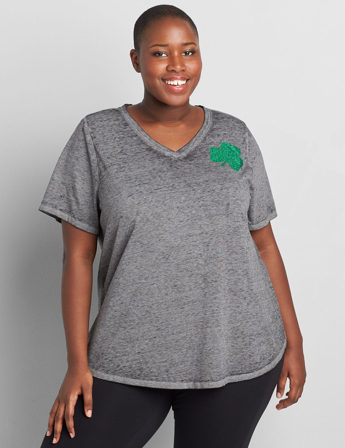 Crew Neck Curved Hem HiLo Graphic: Novelty Shamrock 1119477:Char Htr Burnout wash:34/36 Product Image 1
