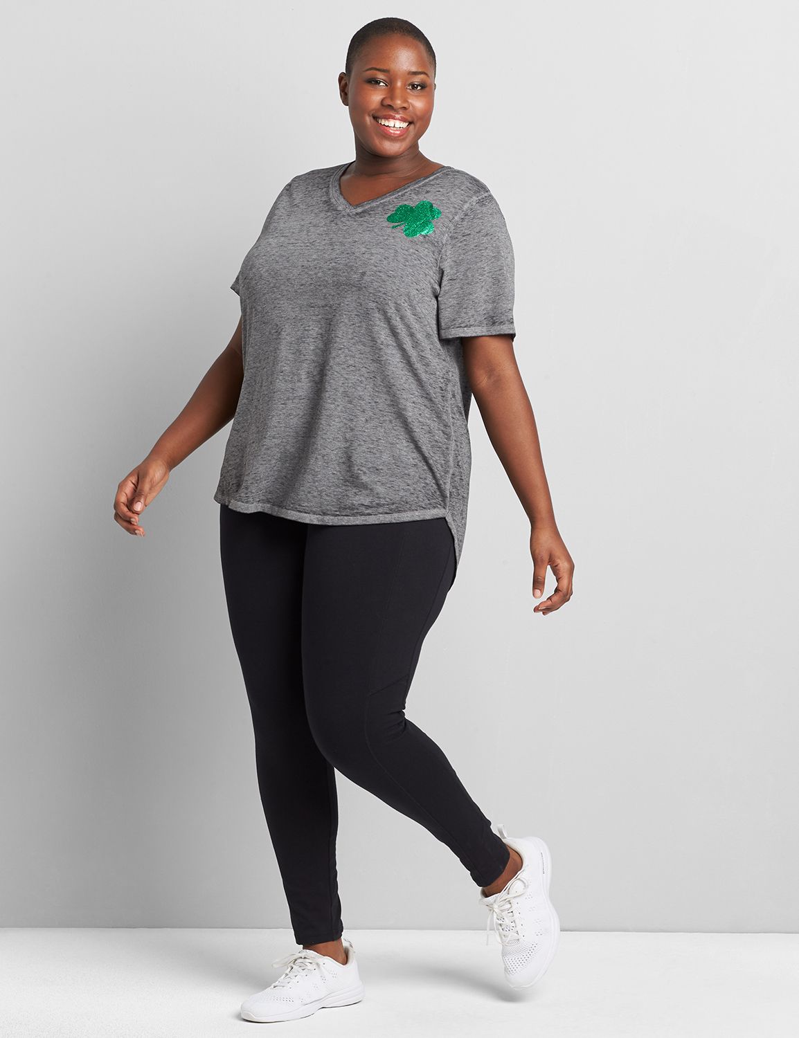 Crew Neck Curved Hem HiLo Graphic: Novelty Shamrock 1119477:Char Htr Burnout wash:34/36 Product Image 3