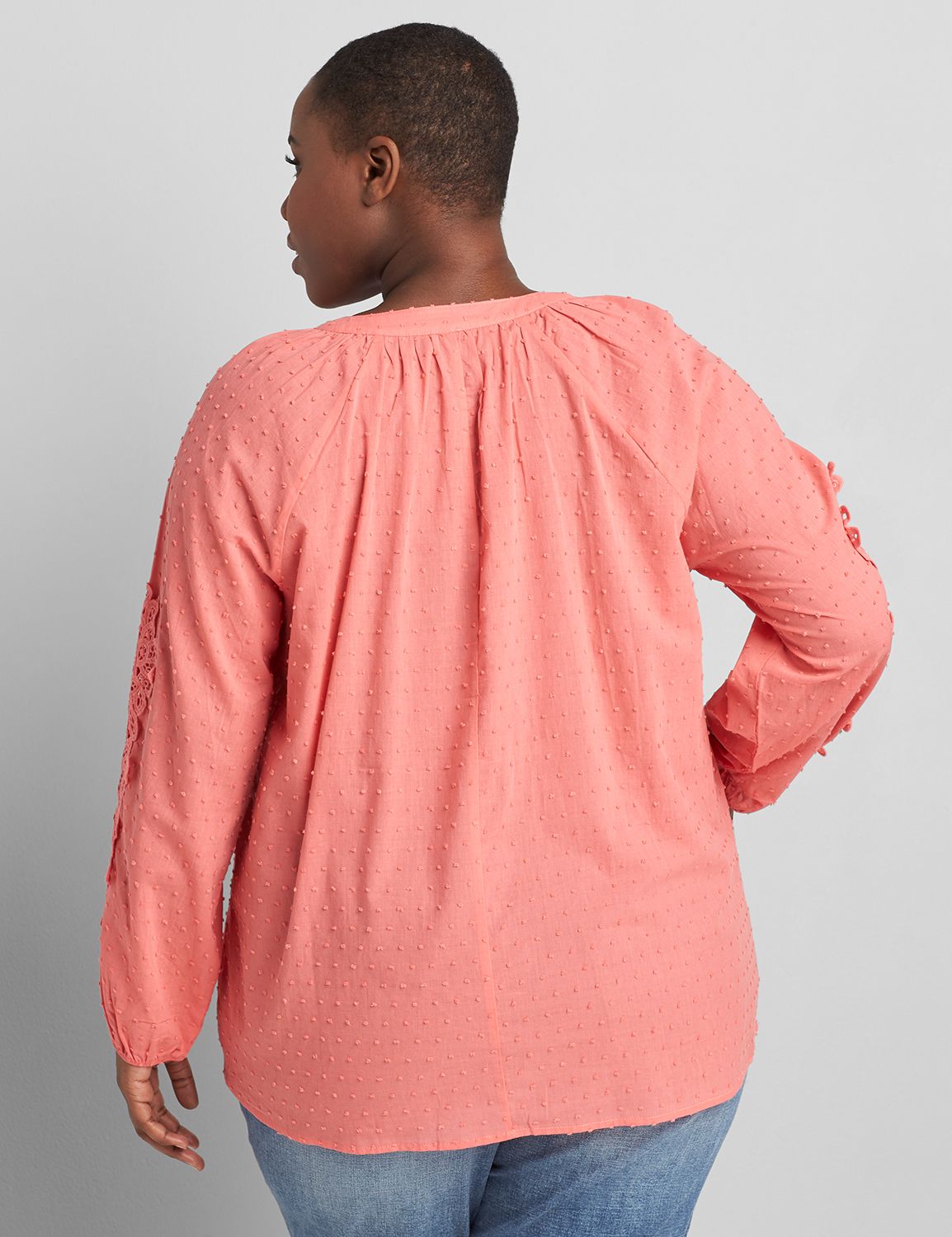 Embroidered Clip-Dot Peasant Top Product Image 2