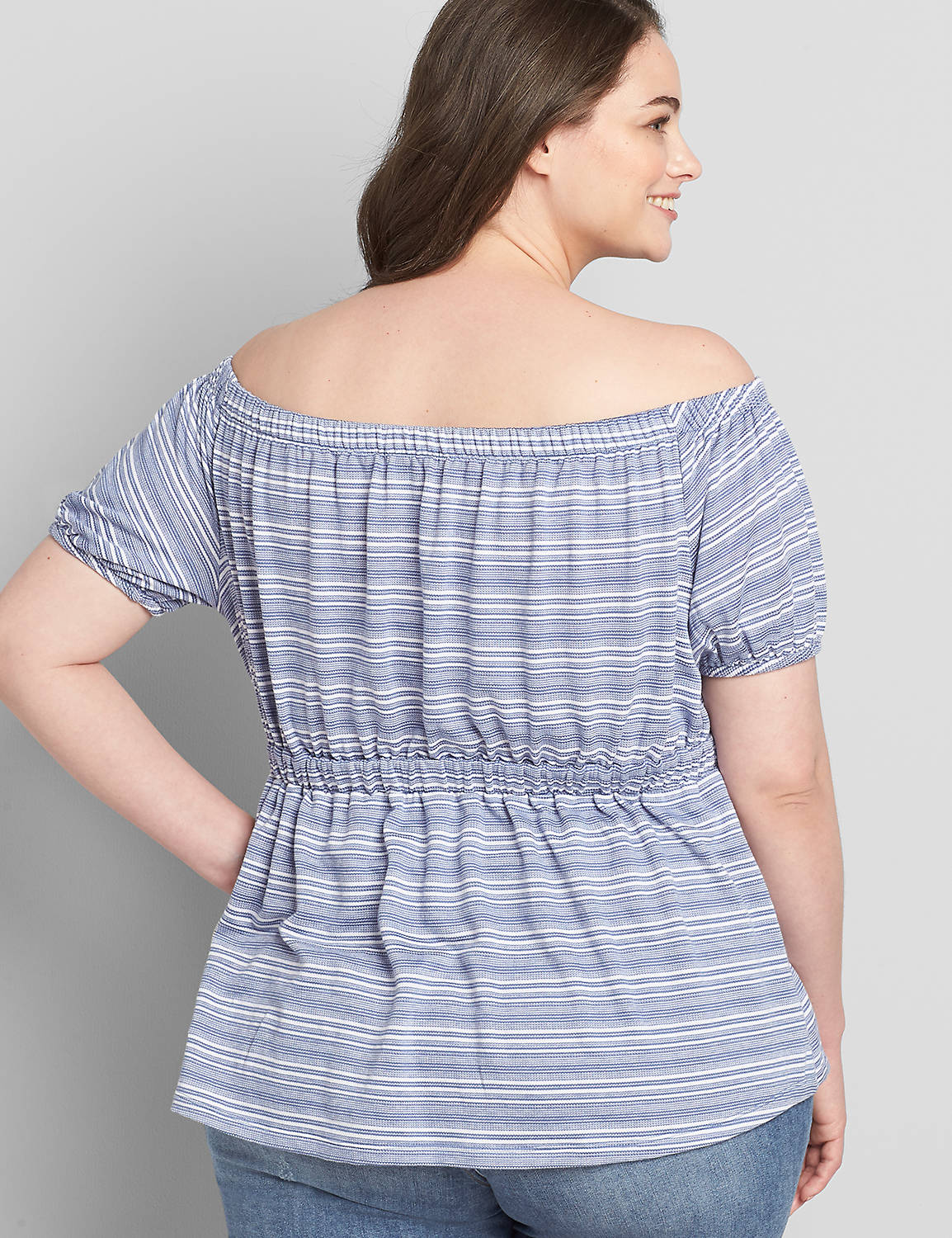 Striped Convertible Off-The-Shoulder Peplum Top Product Image 2