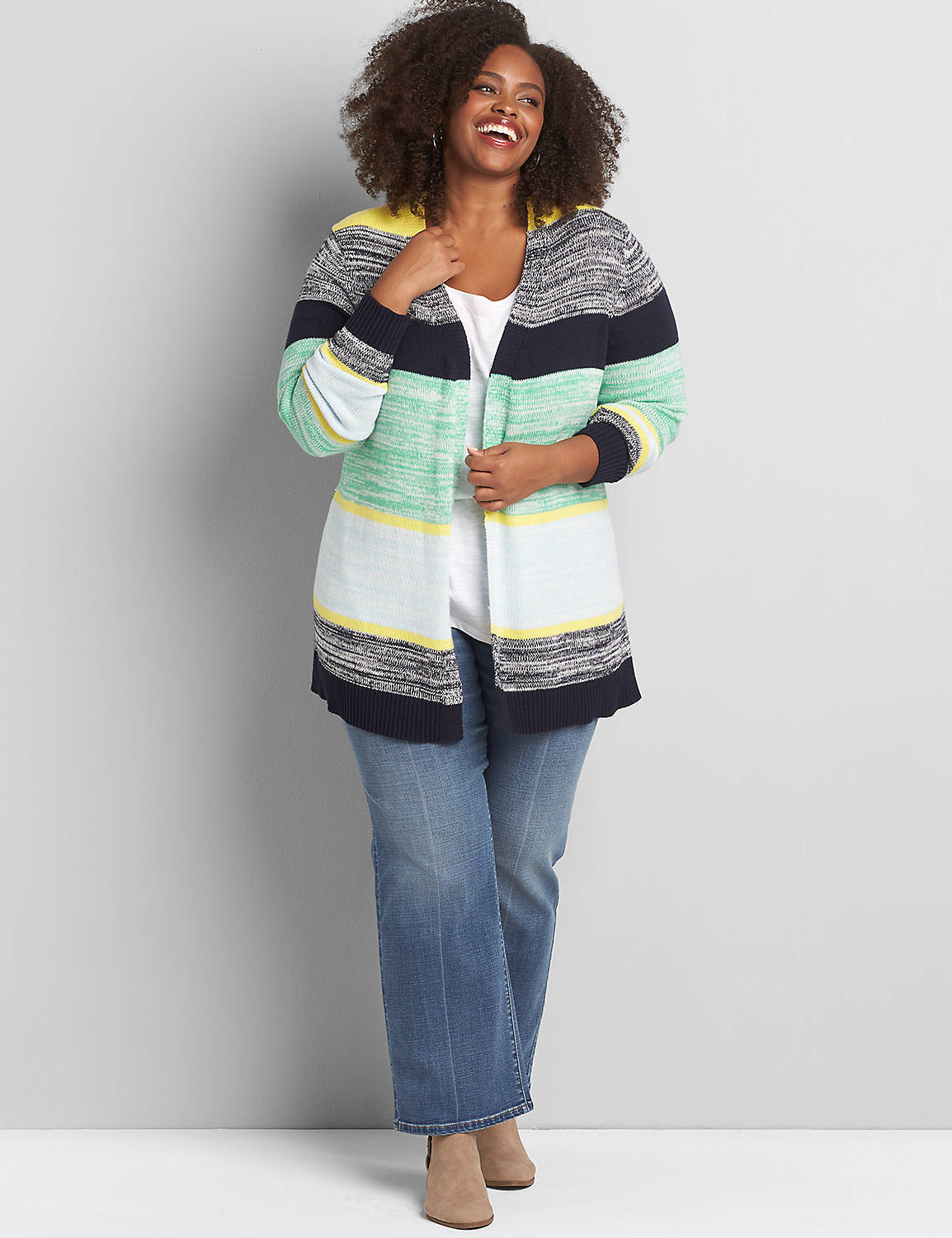 Long Sleeve Clean Front Cardigan with Tie and Colorblock 1118484:Multi:14/16 Product Image 3