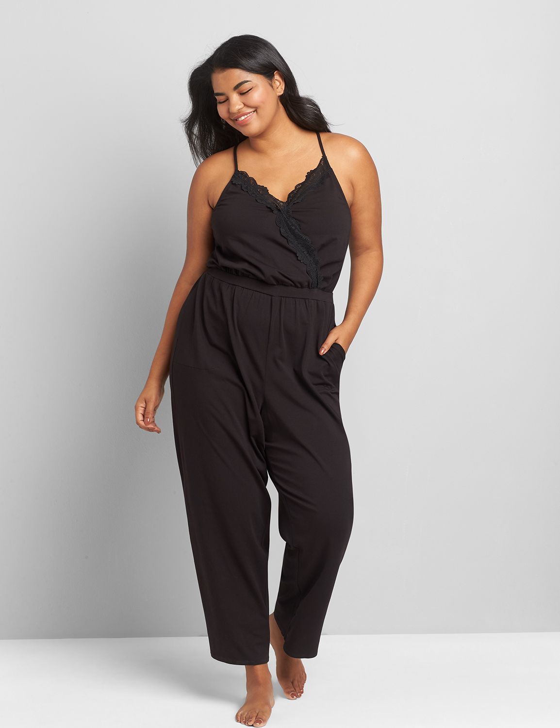 Lace-Trim Sleep Jumpsuit 