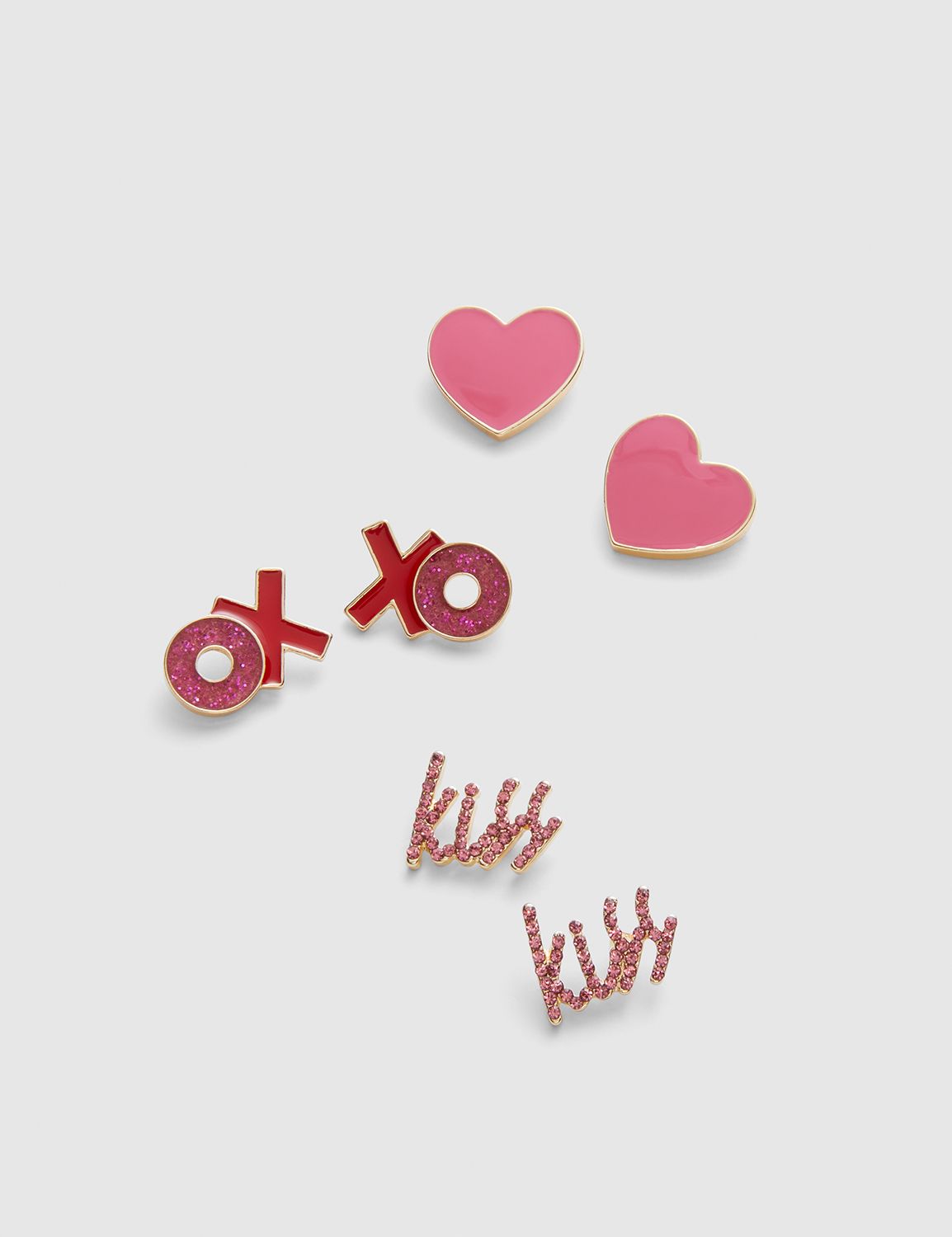 Heart & Love Stud Earrings - 3-Pack
