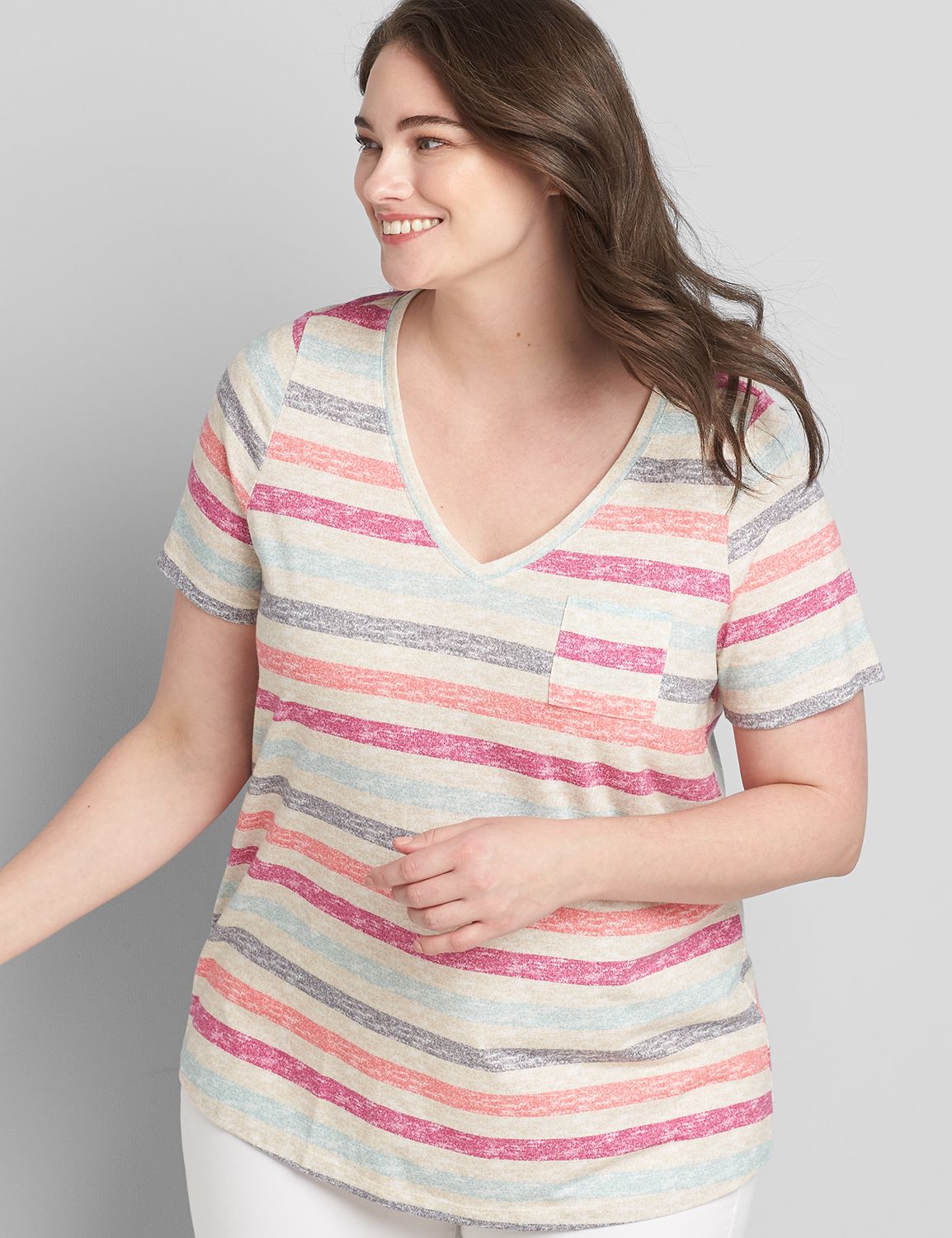 Short Sleeve Vneck Pocket Tee 1119530 copy of 1118548:LBSP21264_NewKnitTexturedStripe_C1:10/12 Product Image 1