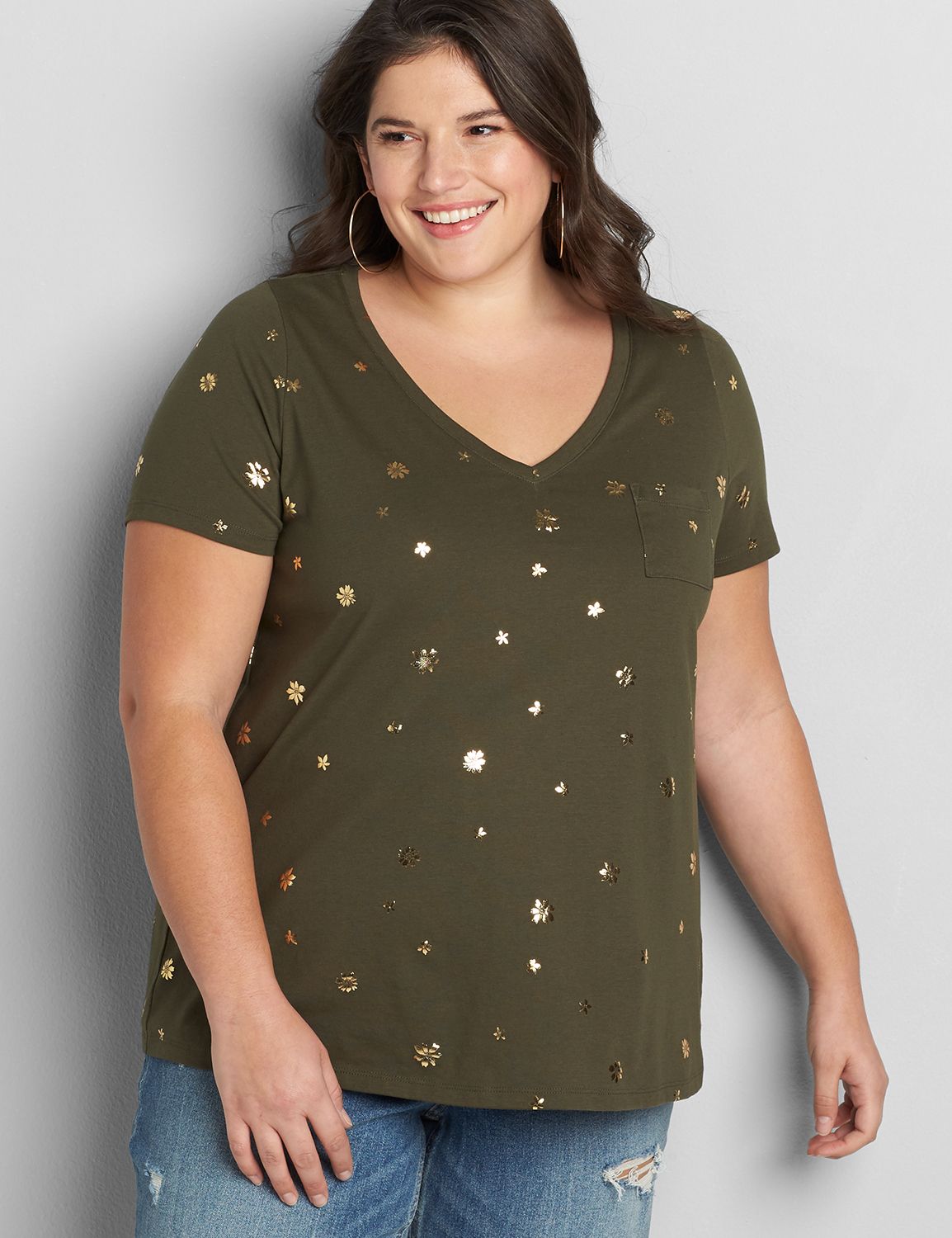 Short Sleeve Vneck Pocket Tee 1119530 copy of 1118548:LBSP21340_SpacedLinearDitsy_C1:18/20 Product Image 1