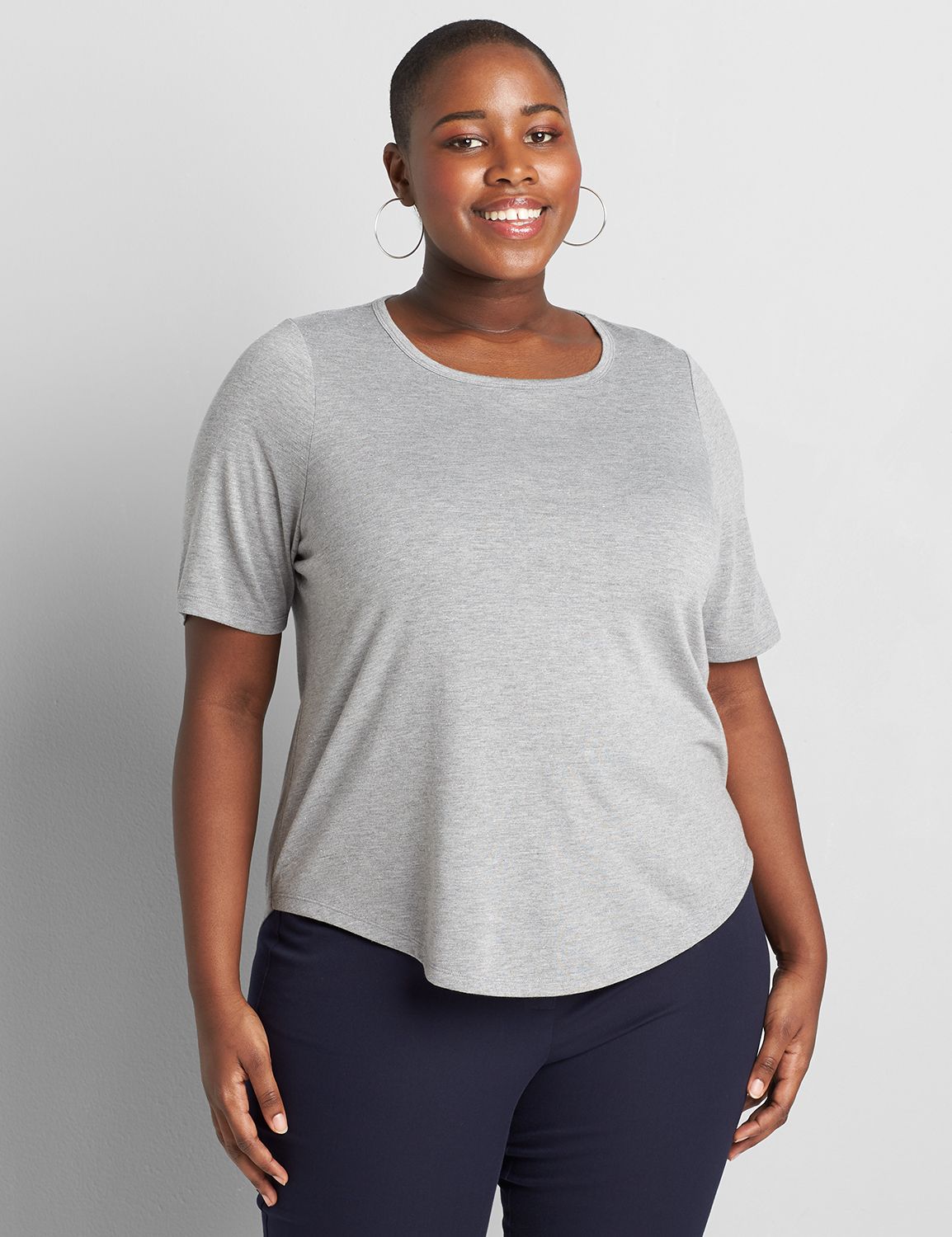 Perfect Sleeve Open Crew Neck Curved Hem Tee Angelina 1118449:BTC30 Medium Heather Gray:18/20 Product Image 1