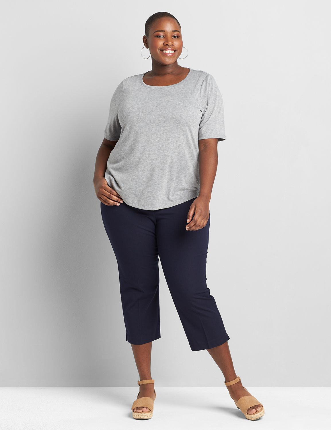 Perfect Sleeve Open Crew Neck Curved Hem Tee Angelina 1118449:BTC30 Medium Heather Gray:18/20 Product Image 3