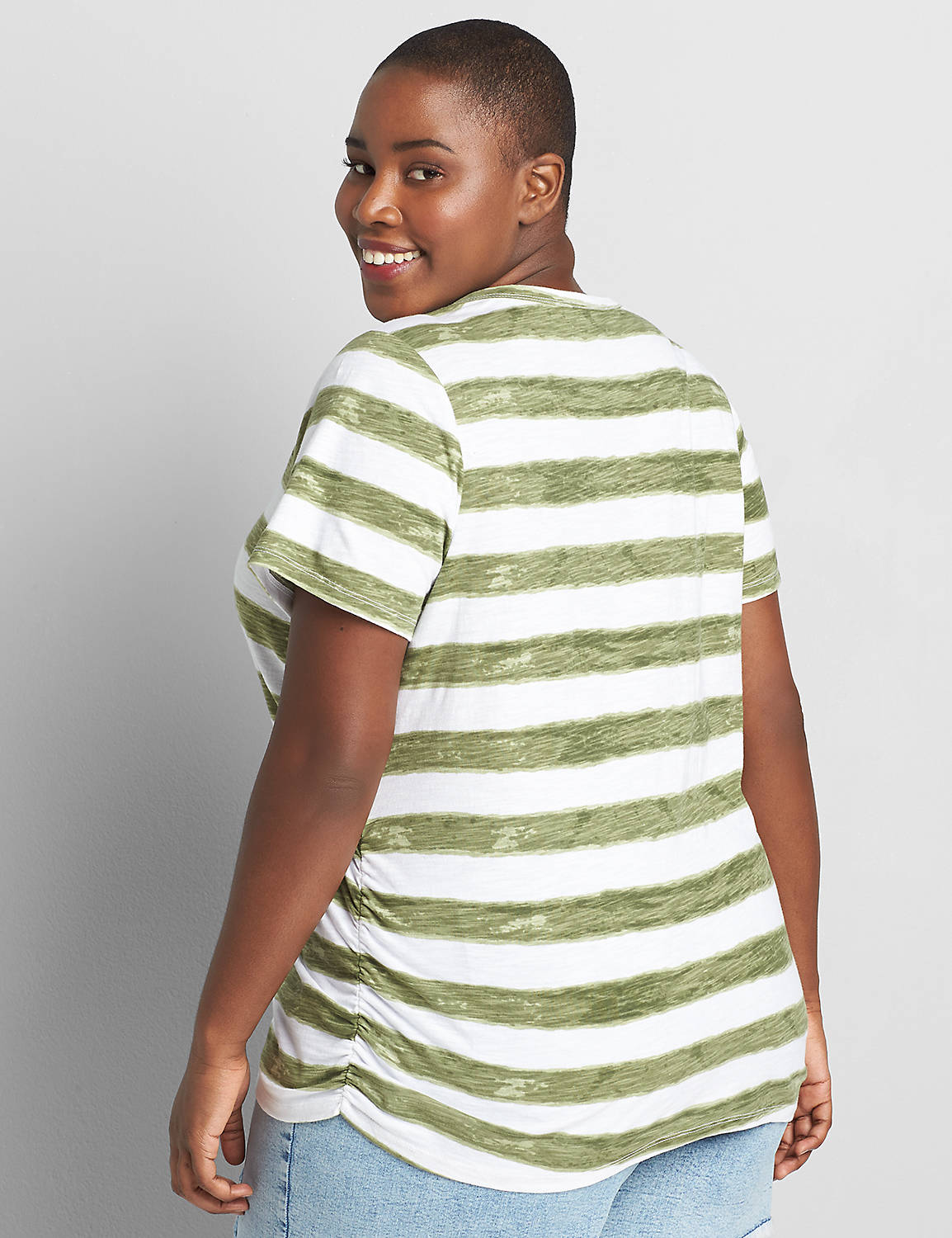 Short Sleeve V neck Side Ruched Tee 1118486 Copy of 1108460:LBPS20184_PastelStripe_colorway2:22/24 Product Image 2