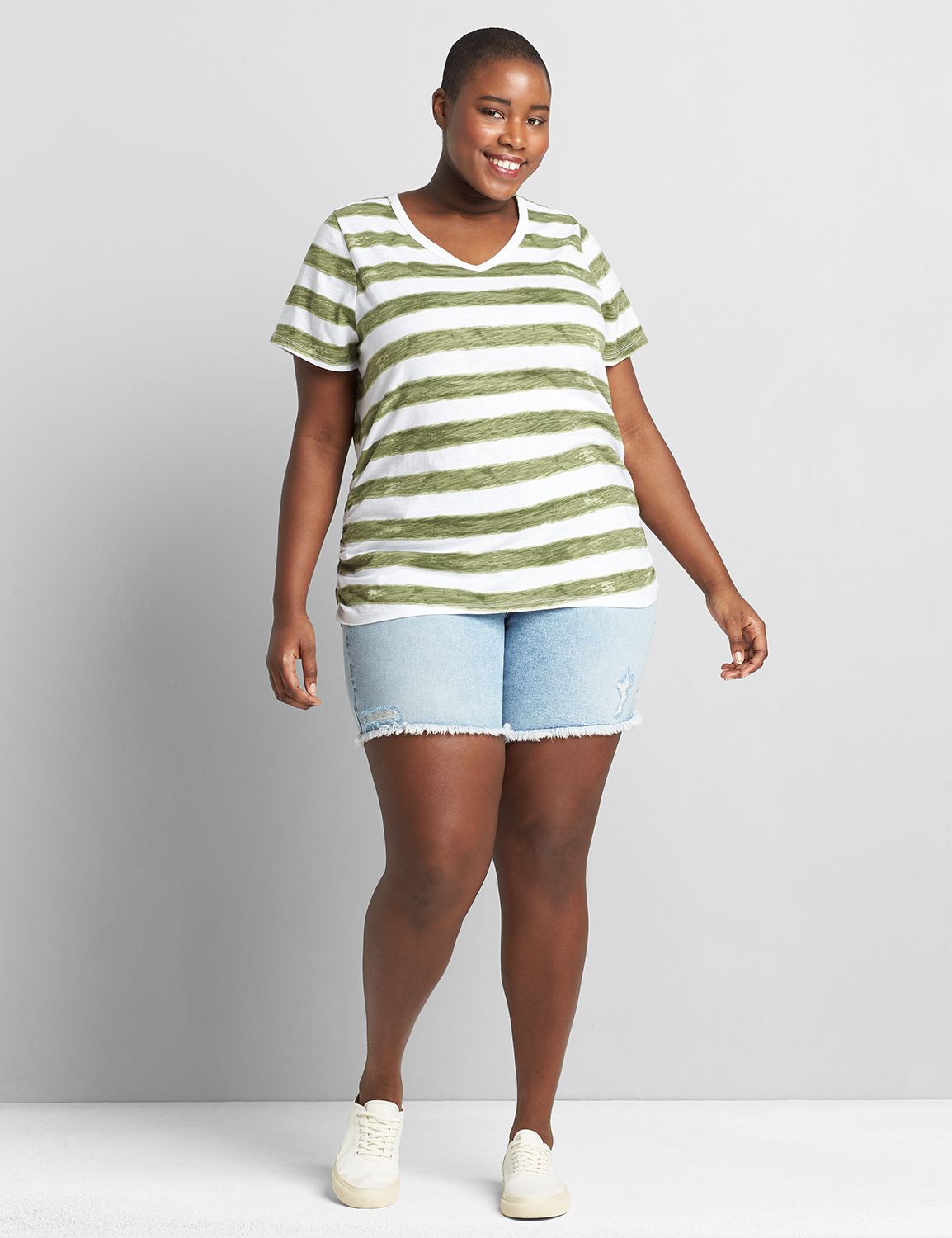 Short Sleeve V neck Side Ruched Tee 1118486 Copy of 1108460:LBPS20184_PastelStripe_colorway2:22/24 Product Image 3