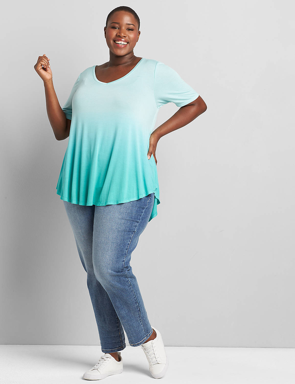 Perfect Sleeve Vneck Drapey Tunic 1118711:Teal Zeal CSI 0601628:14/16 Product Image 3