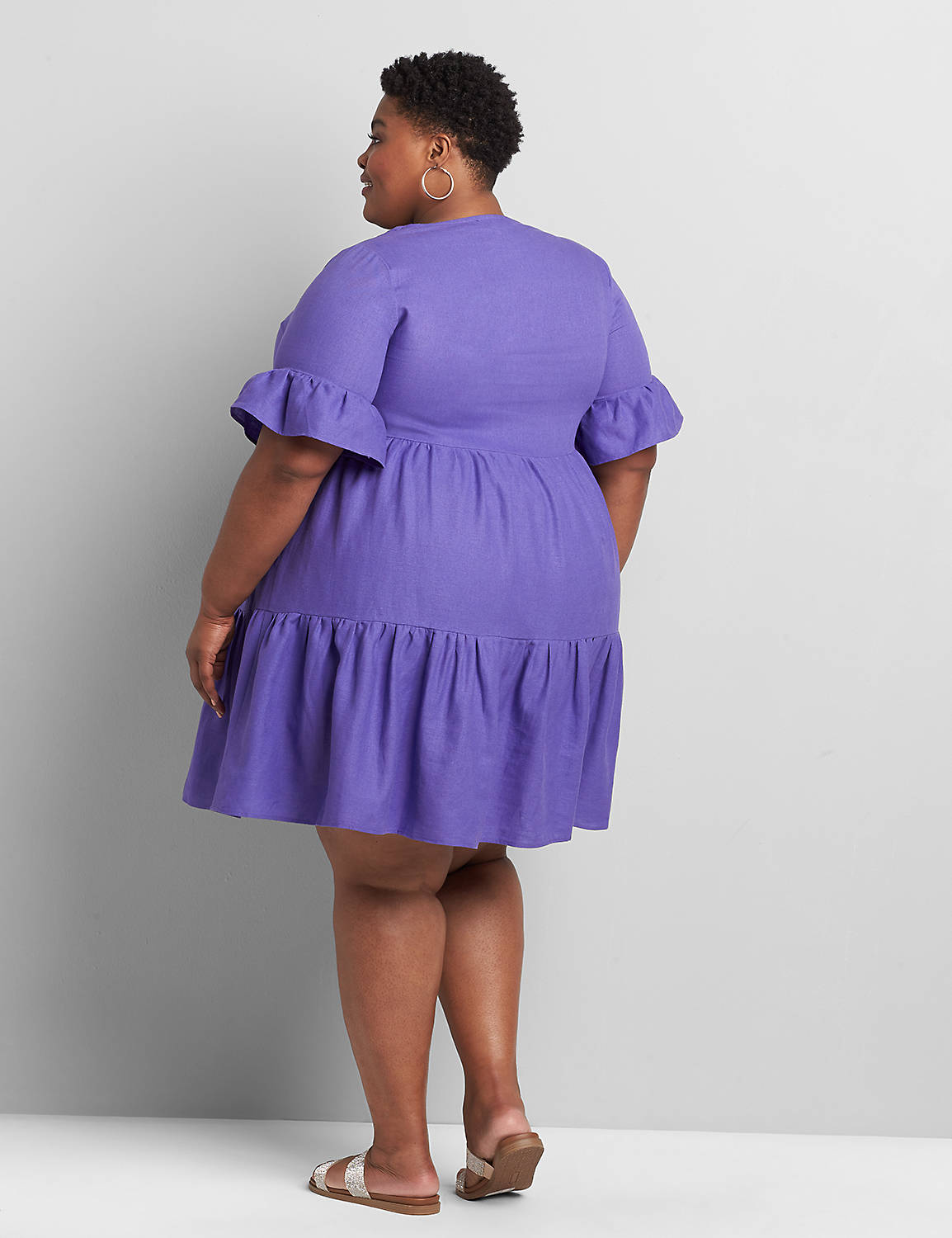 Modest Sleeve V Neck Tiered Swing Dress 1119447:PANTONE Purple Opulence:26/28 Product Image 2