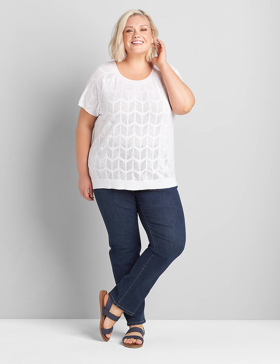 Short Sleeve Scoop Neck Raglan Pullover with Texture Stitch 1118946:Ascena White:18/20 Product Image 3